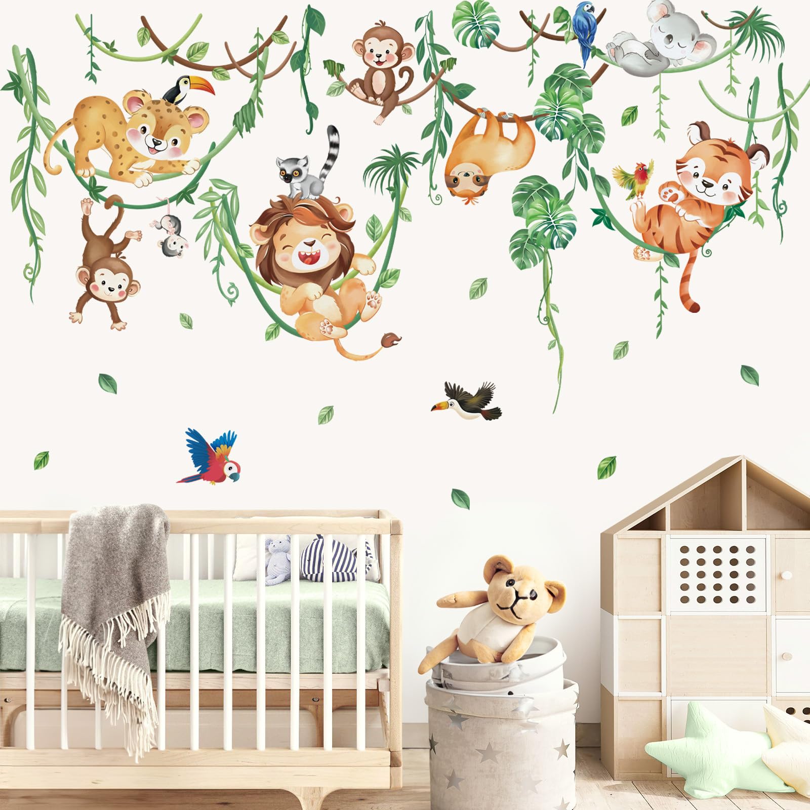 wondever Jungle Animals Climbing Tree Wall Decals Lion Tiger Wall Stickers