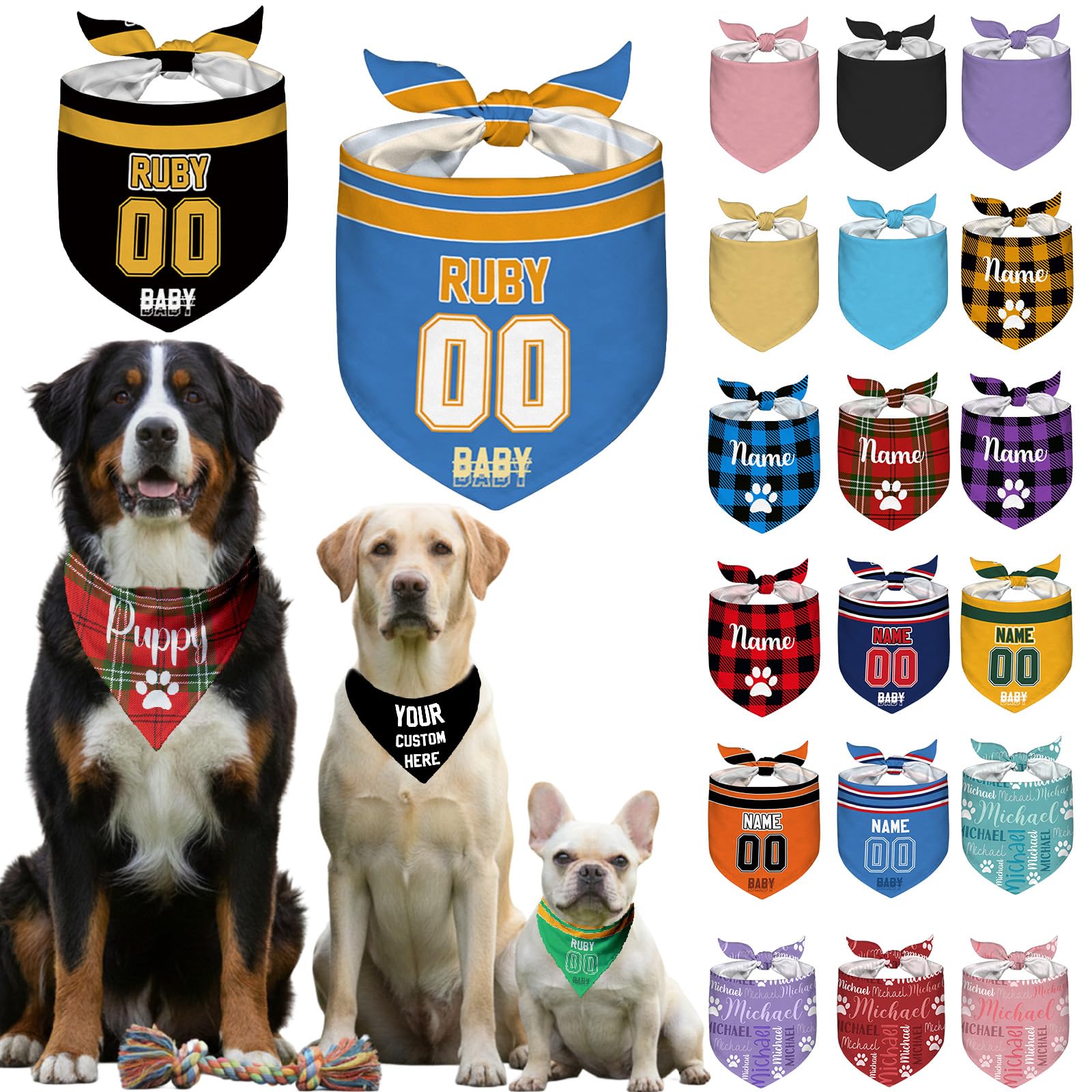 Personalised Dog Bandana with Name Custom Pet Bibs Kerchief Customisable Scarf for Dogs Over the Collar Bandana,Style 2