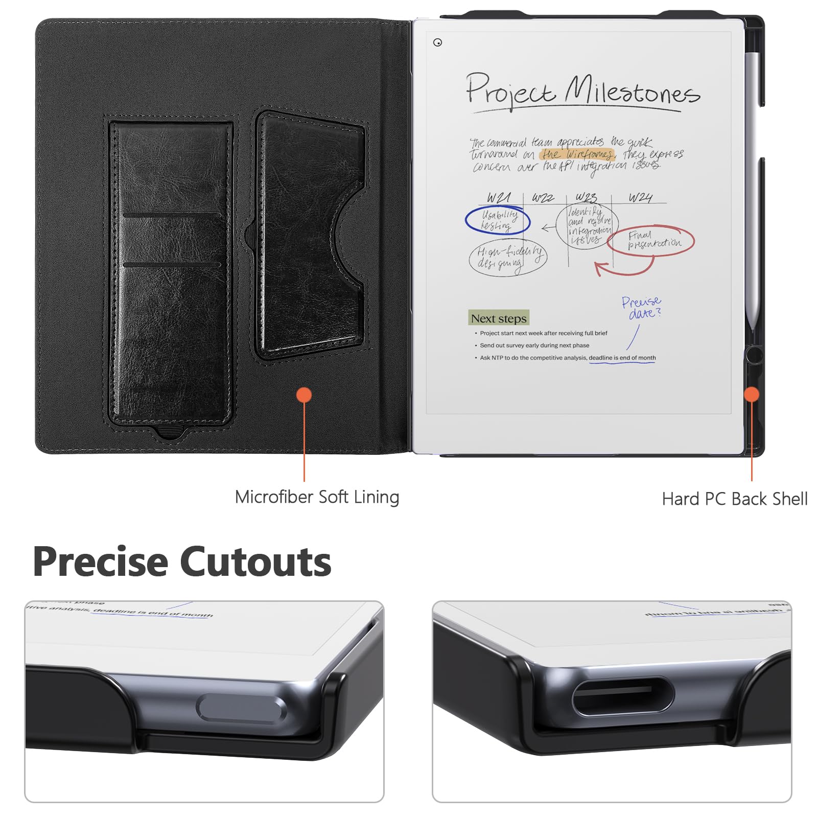 E NET-CASE Schutzhülle für Remarkable Paper Pro Tablet 11,8 Zoll (2024) – neues Business-Design, verbesserte Lederhülle für Remarkable Paper Pro Digital Paper mit Ständer und Stifthalter, Schwarz