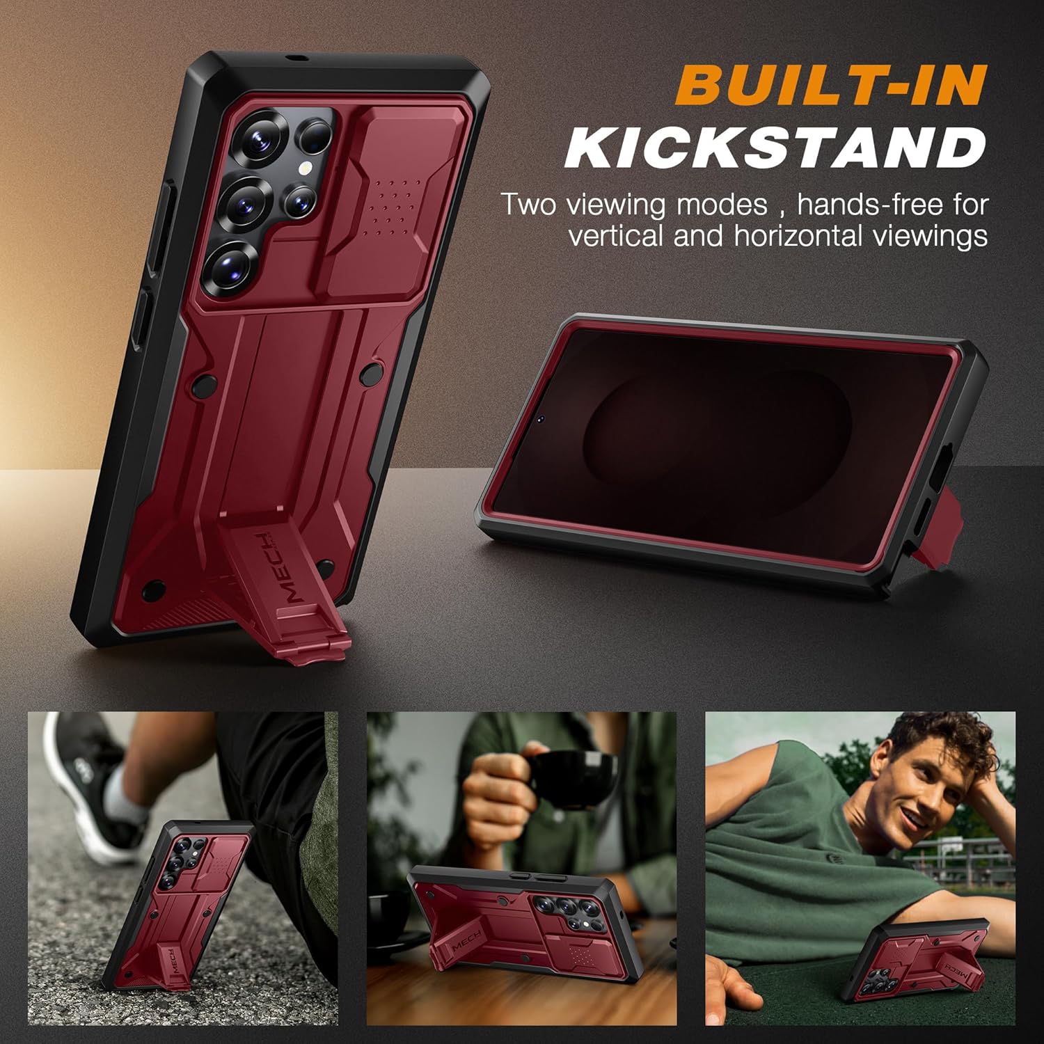 TONGATE for Samsung Galaxy S24 Ultra Case, [with Privacy Screen Protector & Slide Camera Cover] [2 Front Frames] Full-Body Heavy Duty S24 Ultra Phone Case with Stand & Belt Clip Holster, Maroon