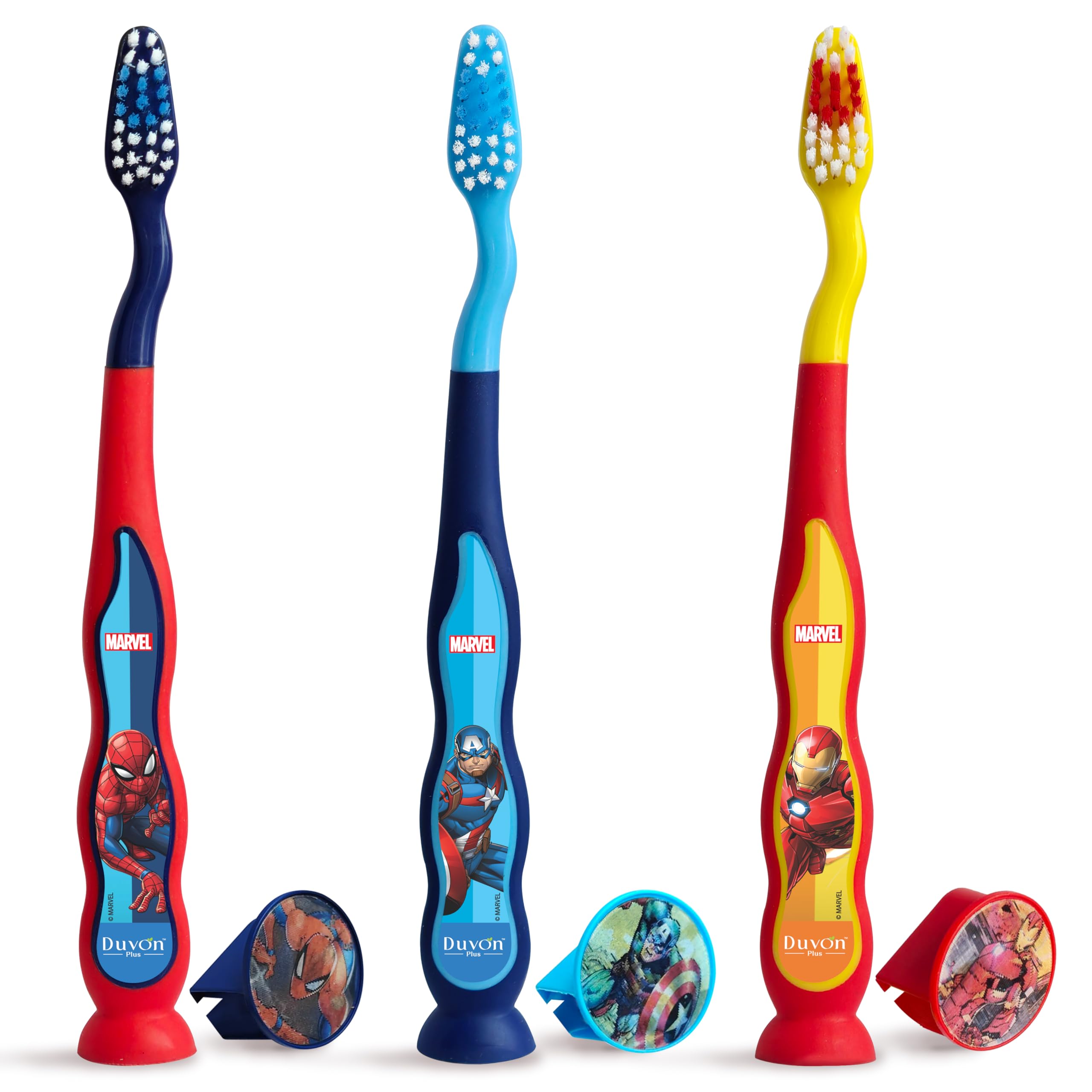 Marvel Toothbrush Set of 3 for Kids with Hygiene Cap | Spiderman, Iron Man & Captain America | Soft Bristles | Gentle for Kids-image-7
