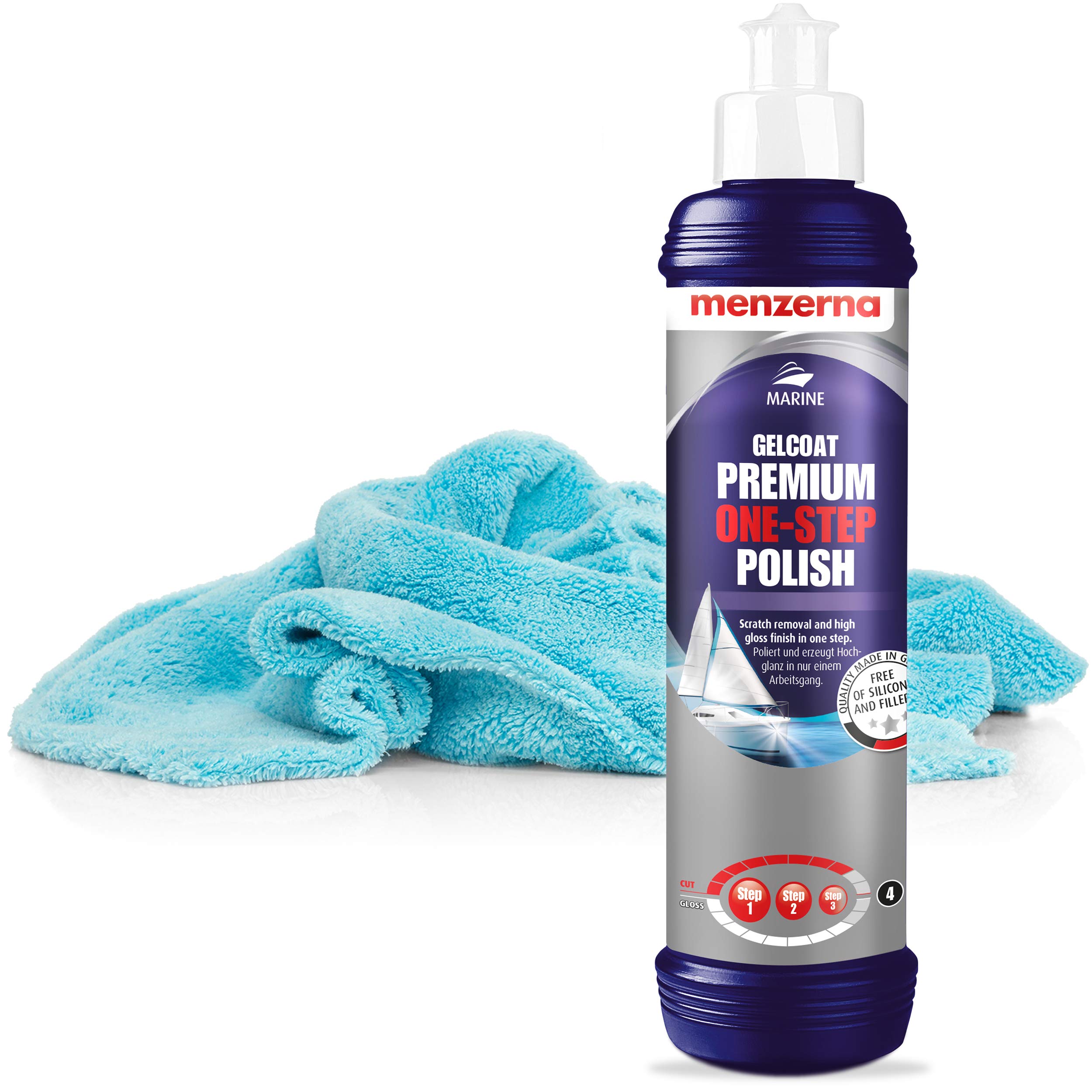 detailmate polish set: detailmate microfiber cloth 550GSM, 60x40cm, polishing cloth suitable for Menzerna Gelcoat Premium One Step Polish - Abbrasive boat polish with gloss 250 ml