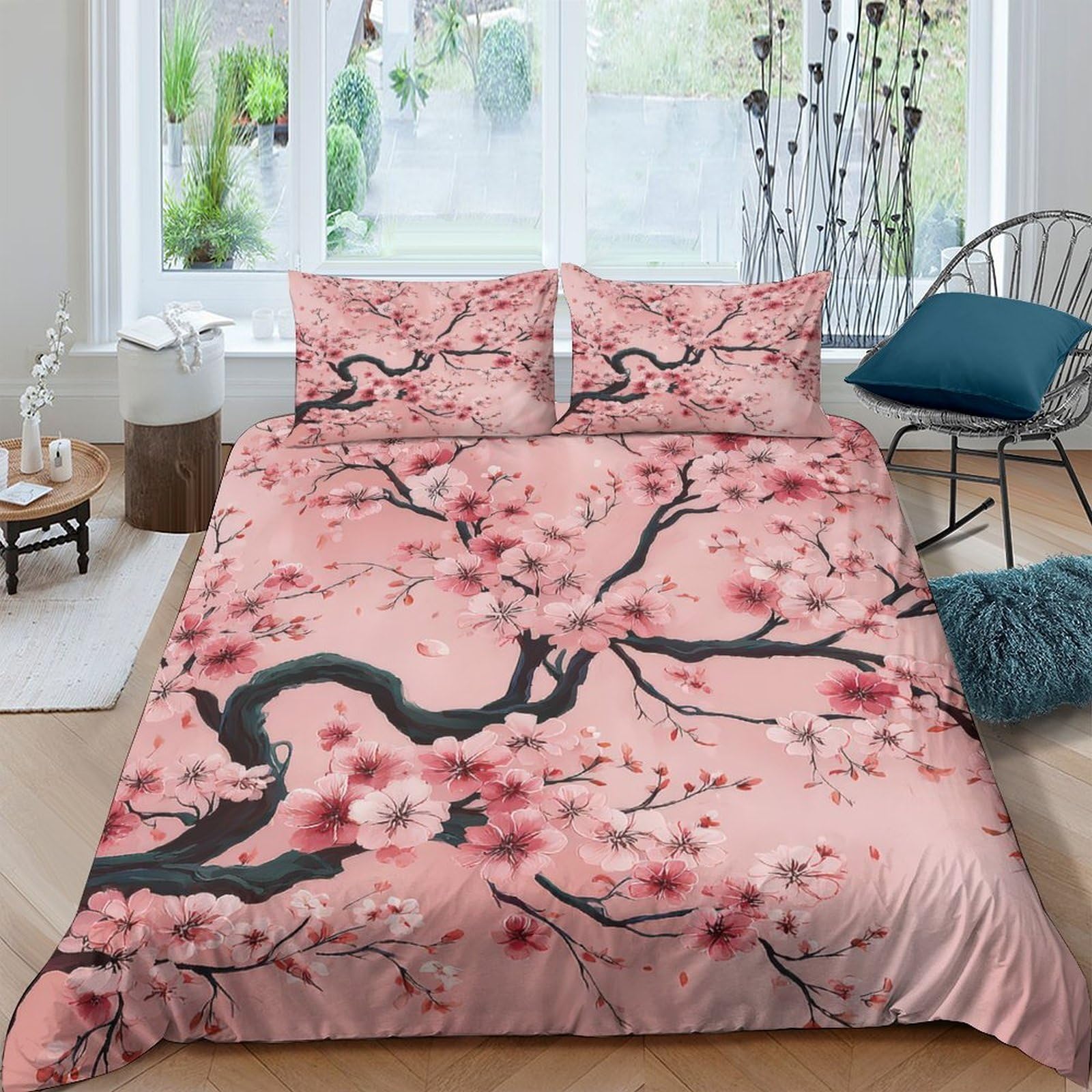 Ctjqhvkz Style-9 3D Printed Cherry Blossom Fitted Sheet Microfiber Soft Pink Japanese Branch Mattress Cover For Bedroom Home Decor Single（135X200cm）
