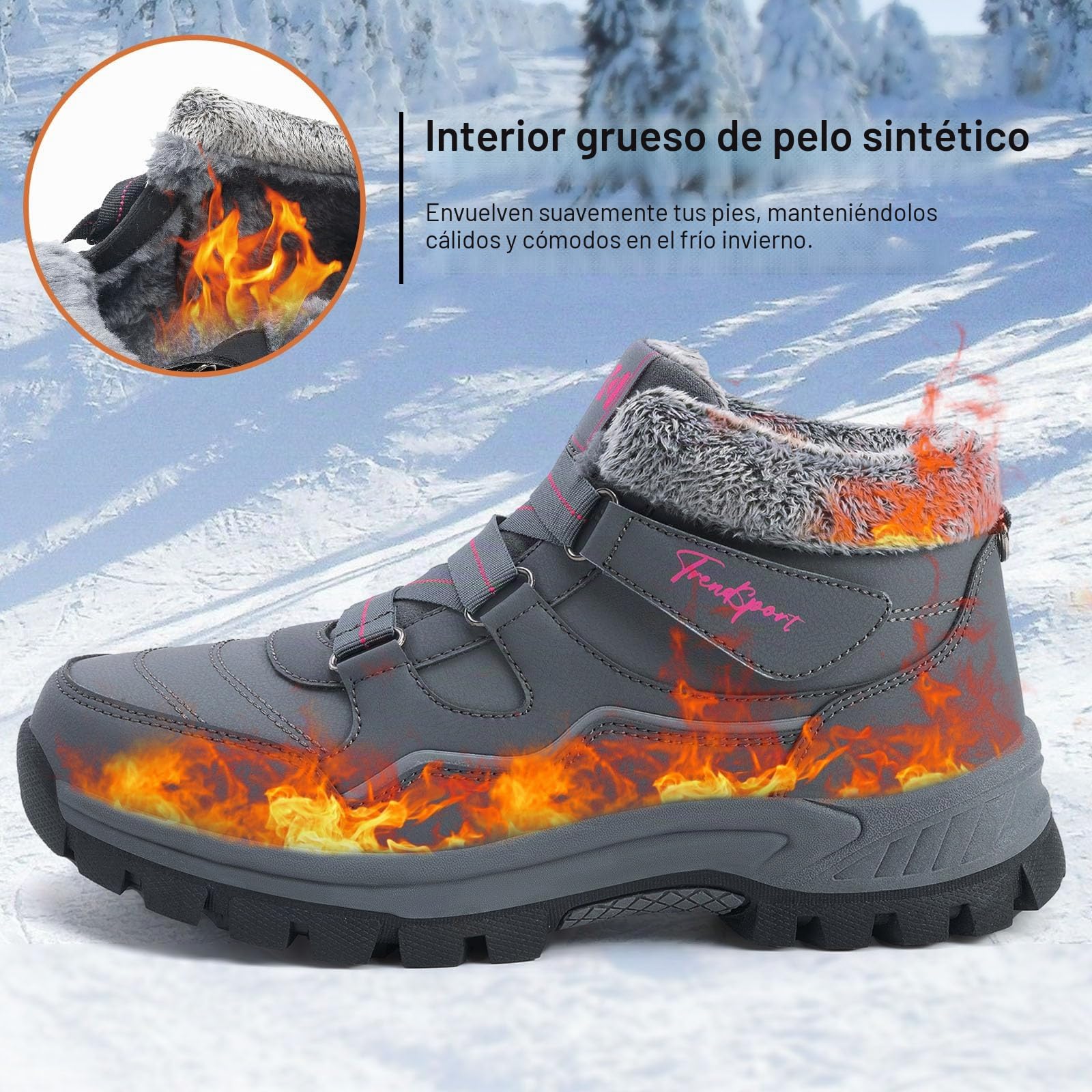 Botas de nieve para mujer para invierno con botines cálidos con forro de piel, antideslizantes, para senderismo, esquí, trekking, color negro, talla 36-41