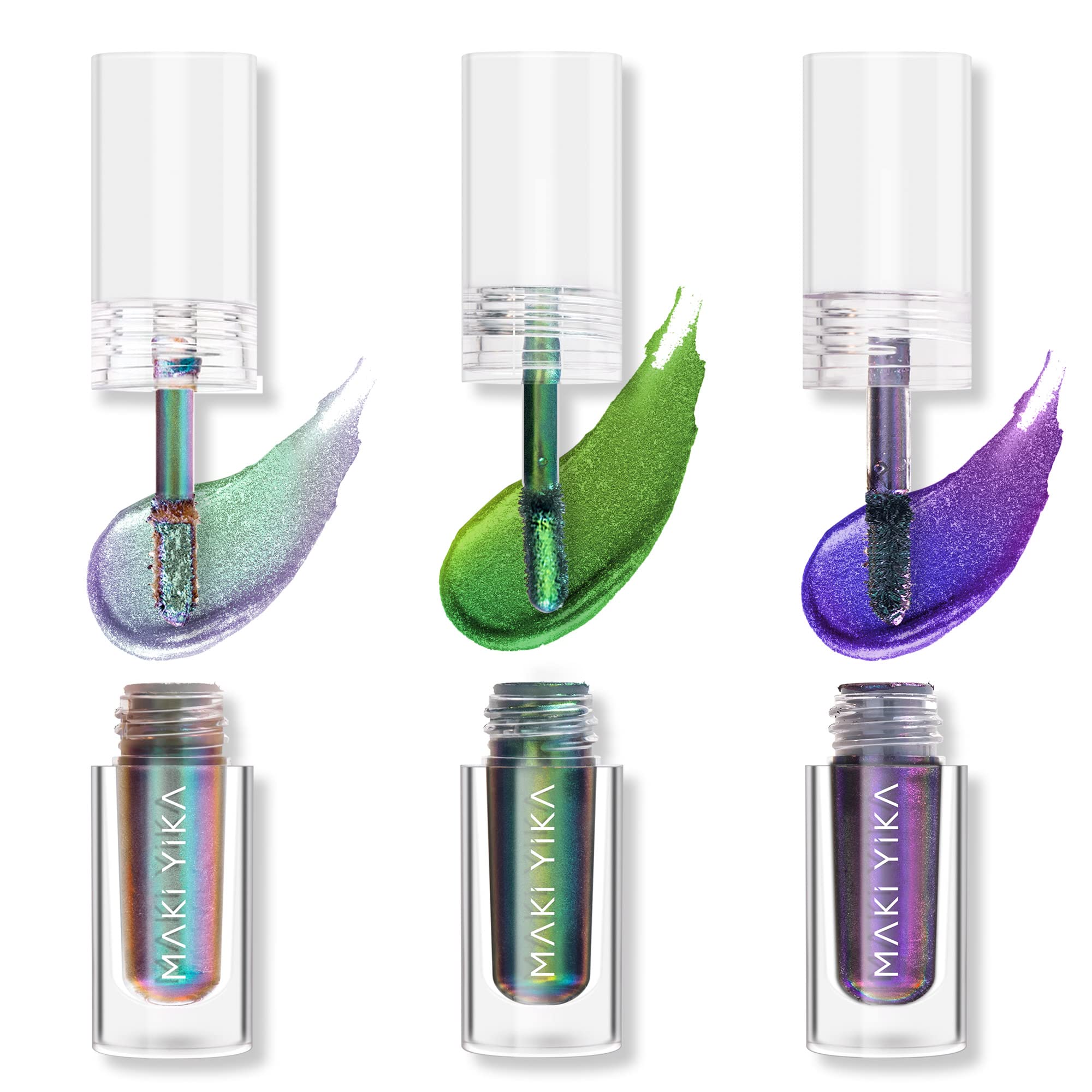 MAKI YIKA 3Pc Glitter Eyeshadow Liquid Multichrome Eyeshadows Long Lasting, Metallic Chameleon Eye Shadow Smudgeproof Holographic Multi-Dimensional Eye Looksf (#1+2+6)