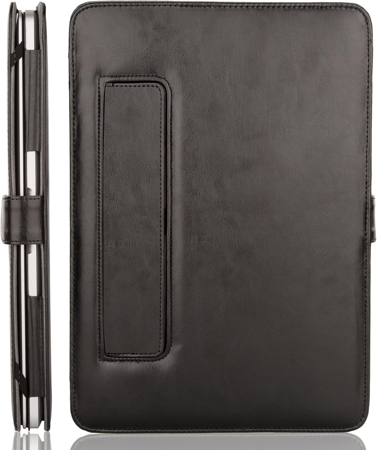 MOSISO Compatible with MacBook Air 15 inch M4 A3241 M3 A3114 M2 A2941 2025 2024 2023/ Pro 15 Case A1990 A1707 2019-2016, PU Leather Portfolio Protective Stand Cover Sleeve with Clear Strip, Black