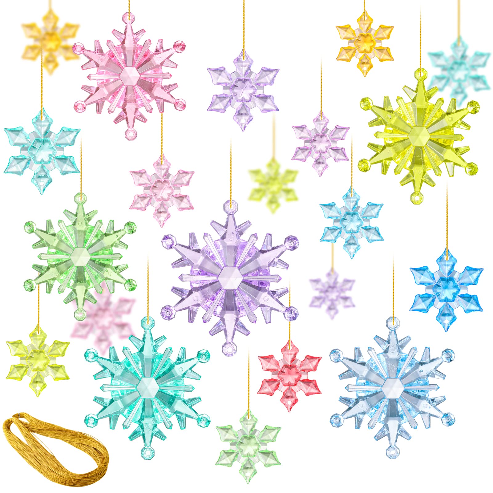 51 Pcs Colorful Snowflake Ornaments Acrylic Snowflake Pendants for Christmas Tree Wedding Party Winter Party Ceiling Hanging Deco