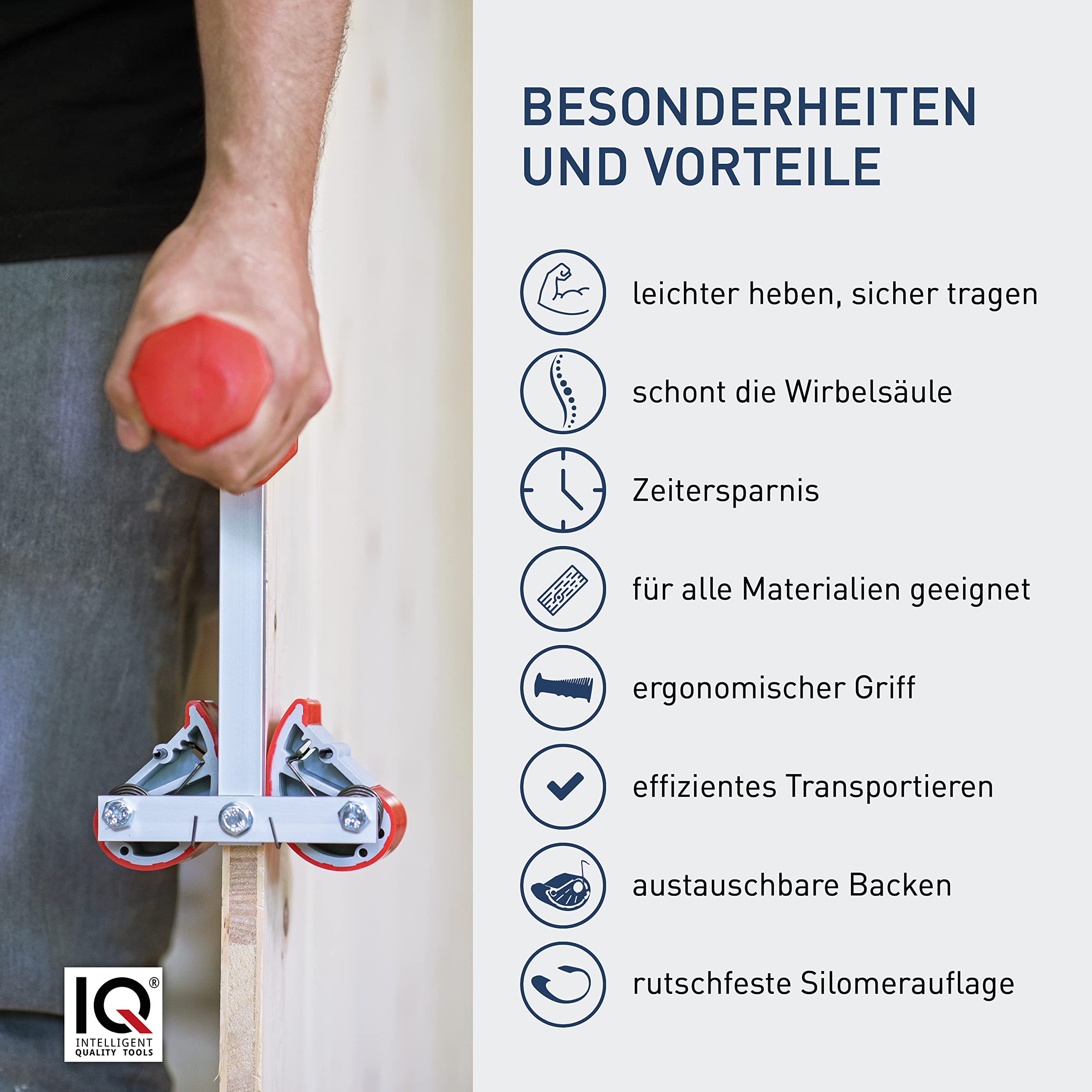 IQ-Tools Plattenträger das Original 0-55 mm – Hochleistungsklemme, Verstellbare Spannkraft, robuste Klemme & Plattenheber, Klemmzange & Klemmplatte, Tragvorrichtung, Ideal für Schwerlast & Montage