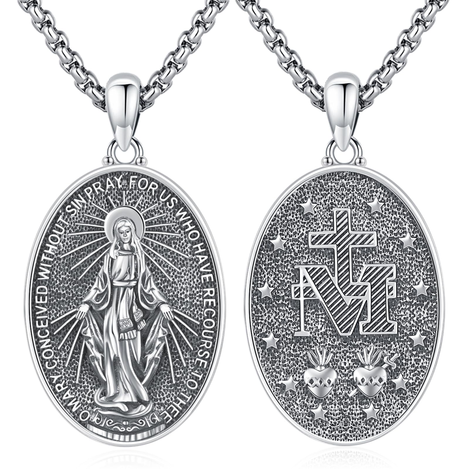 Alexander Castle St George en de draak omkeerbare halsketting van massief 925 zilver voor heren, dames, jongens, meisjes, met 45,7 cm zilveren ketting en geschenkdoos, sterling zilver, Sterling Zilver