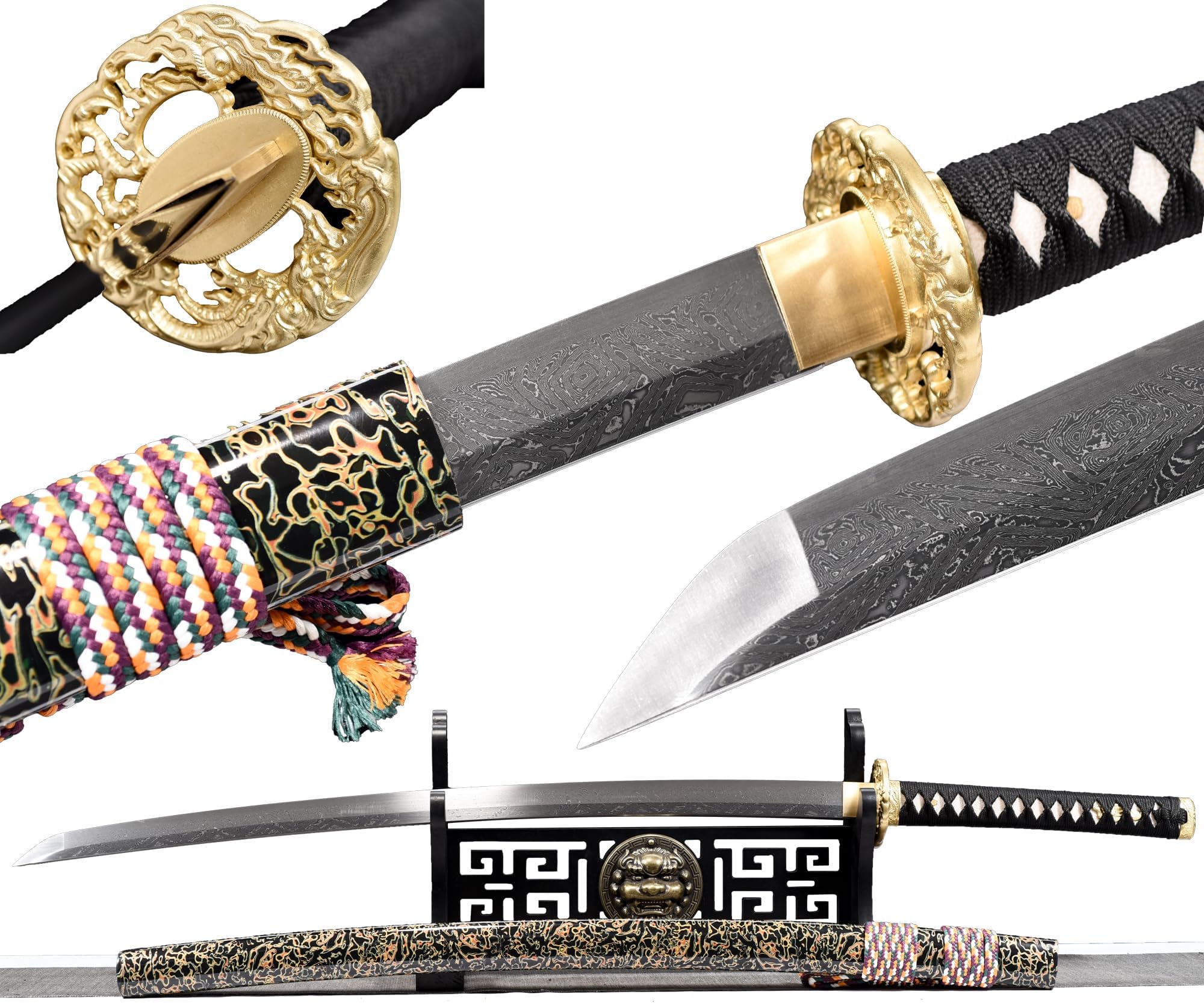 Eroton's Real Damascus Steel Samurai Sword – Handmade Damascus Katana with Folded Steel, Full Tang Feature – The Perfect Blend of Tradition and Craftsmanship