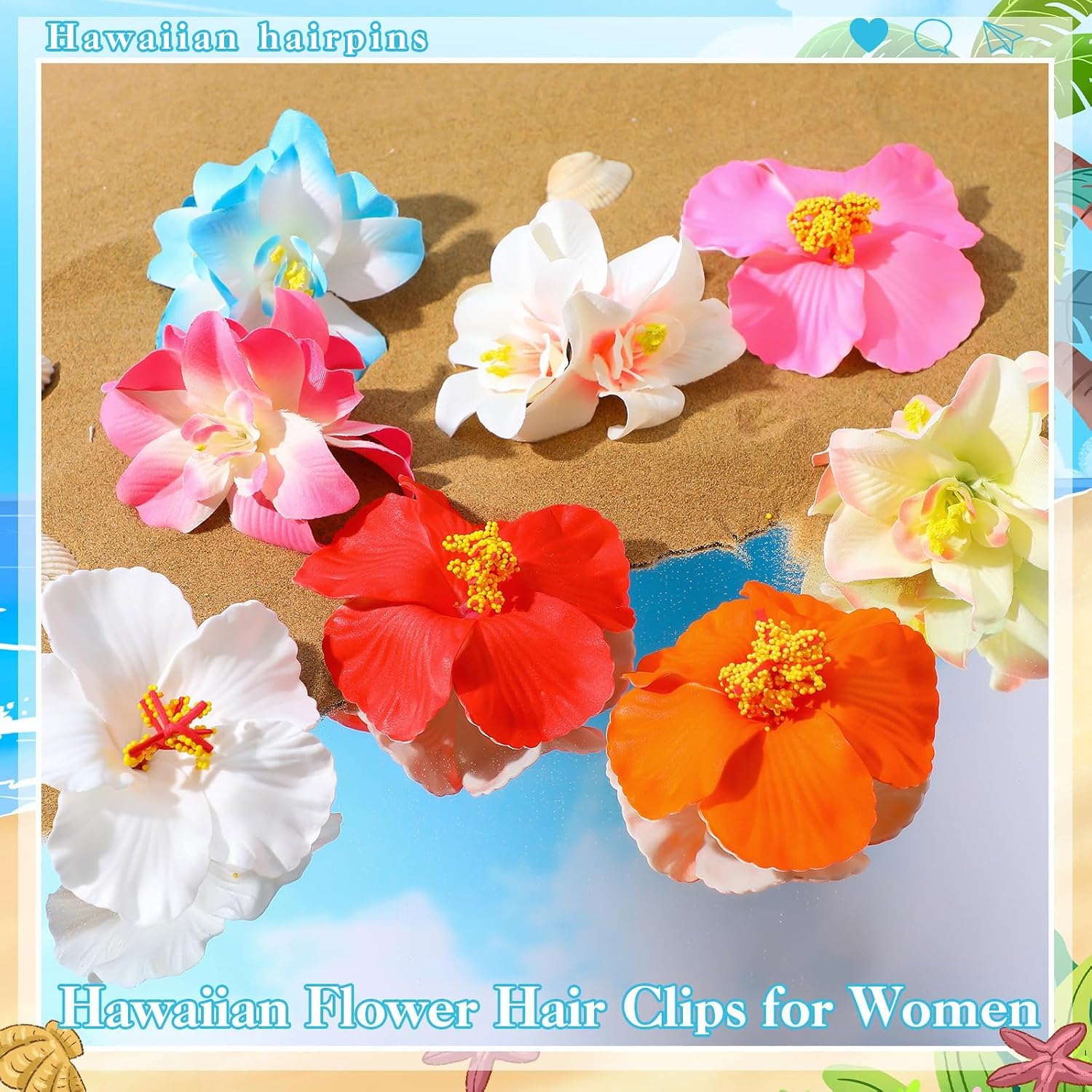 8 Pcs Hawaiian Flower Hair Clips for Women, 2 Styles Artificial Flower Clips 3.5 Inch Plumeria Hibiscus Hair Clip Hair Accessories for Beach Vacation Party