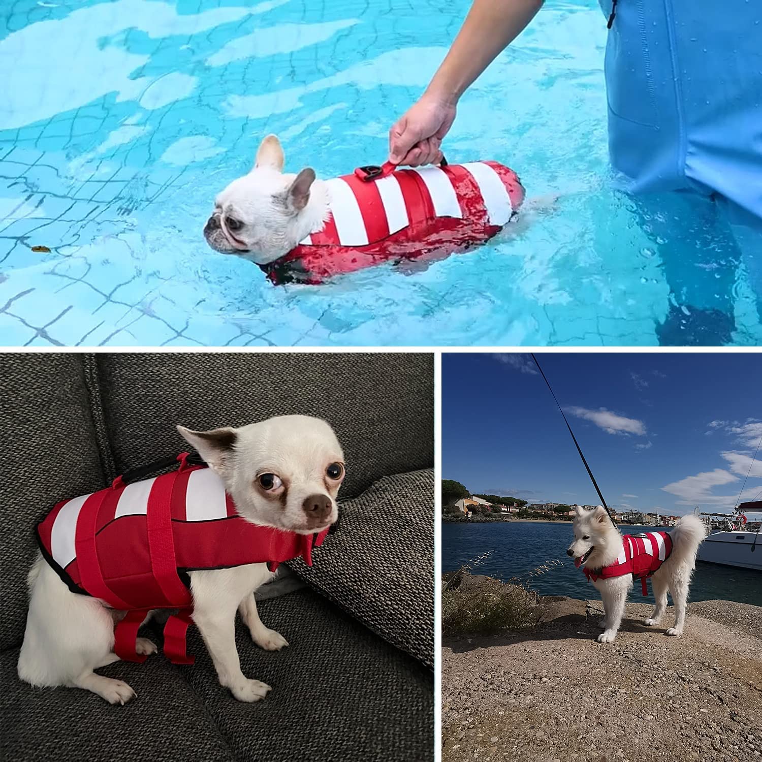Dog Life Jacket with Reflective Stripes,Adjustable High with Strong Rescue Handle Dog Life Vest for Swimming and Boating (Red - Image 3