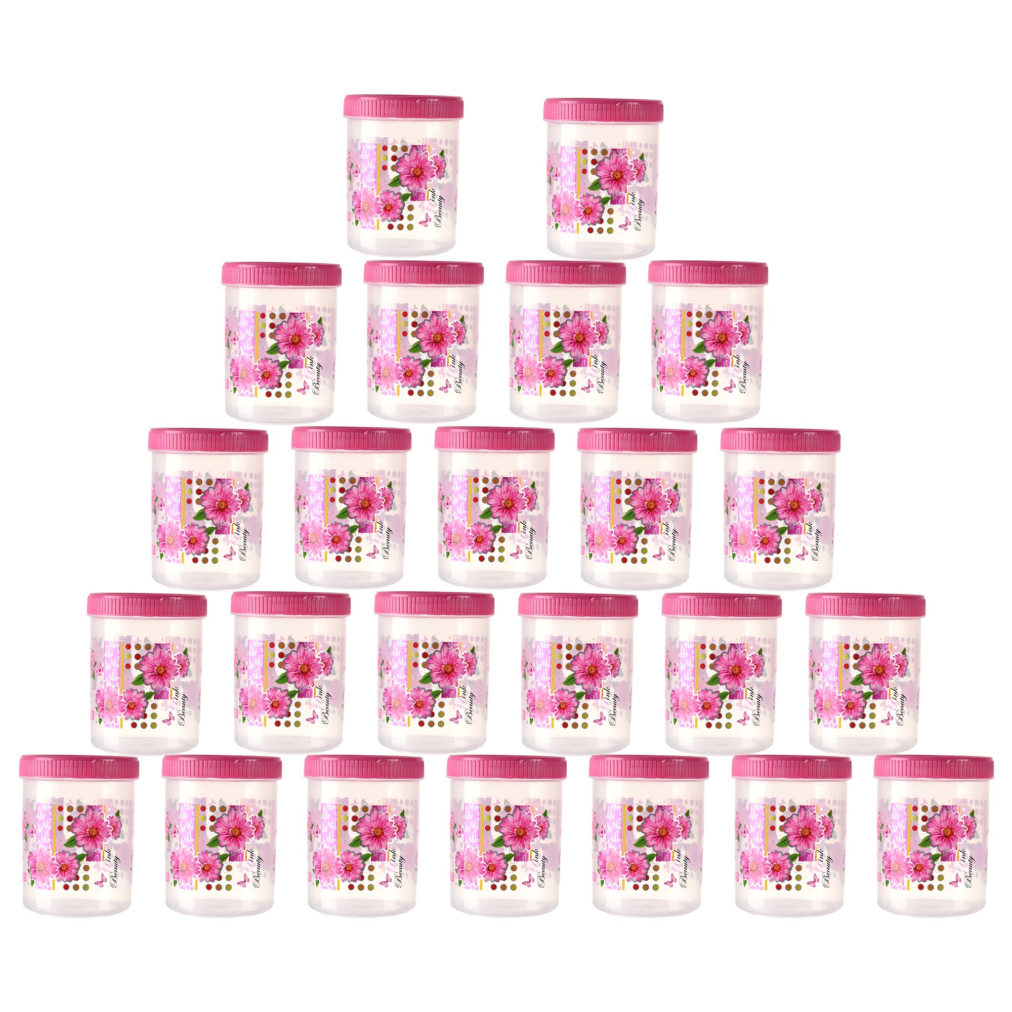 Kuber Industries (Set of 24) Storage Containers | 500 ML Plastic Kitchen Container for Rice, Cereals, Snacks, Dry Fruits | Kitchen Jar with Spoon | Masala Box for Kitchen | Spice Boxes | Pink
