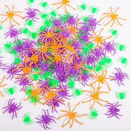 Miniatura 4 de BAINFE 3 tamaños, 120 arañas de plástico, pequeñas arañas falsas, arañas falsas, arañas de plástico realistas para Halloween, juguetes de araña de