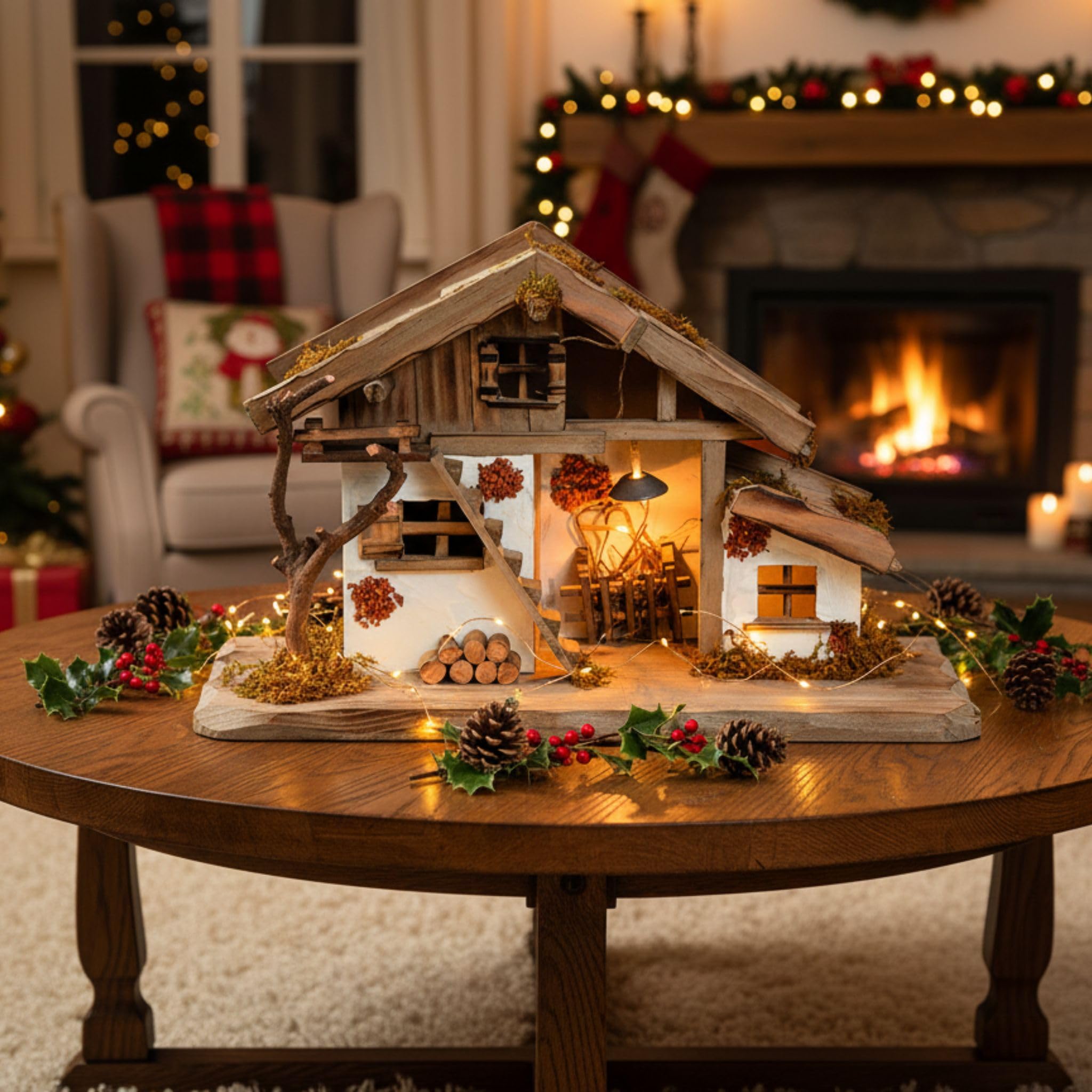 matches21 HOME & HOBBY XXL Weihnachts-Krippe 60 x 27 cm - Große Holz-Krippe als innen Fensterdeko Tisch-Krippe