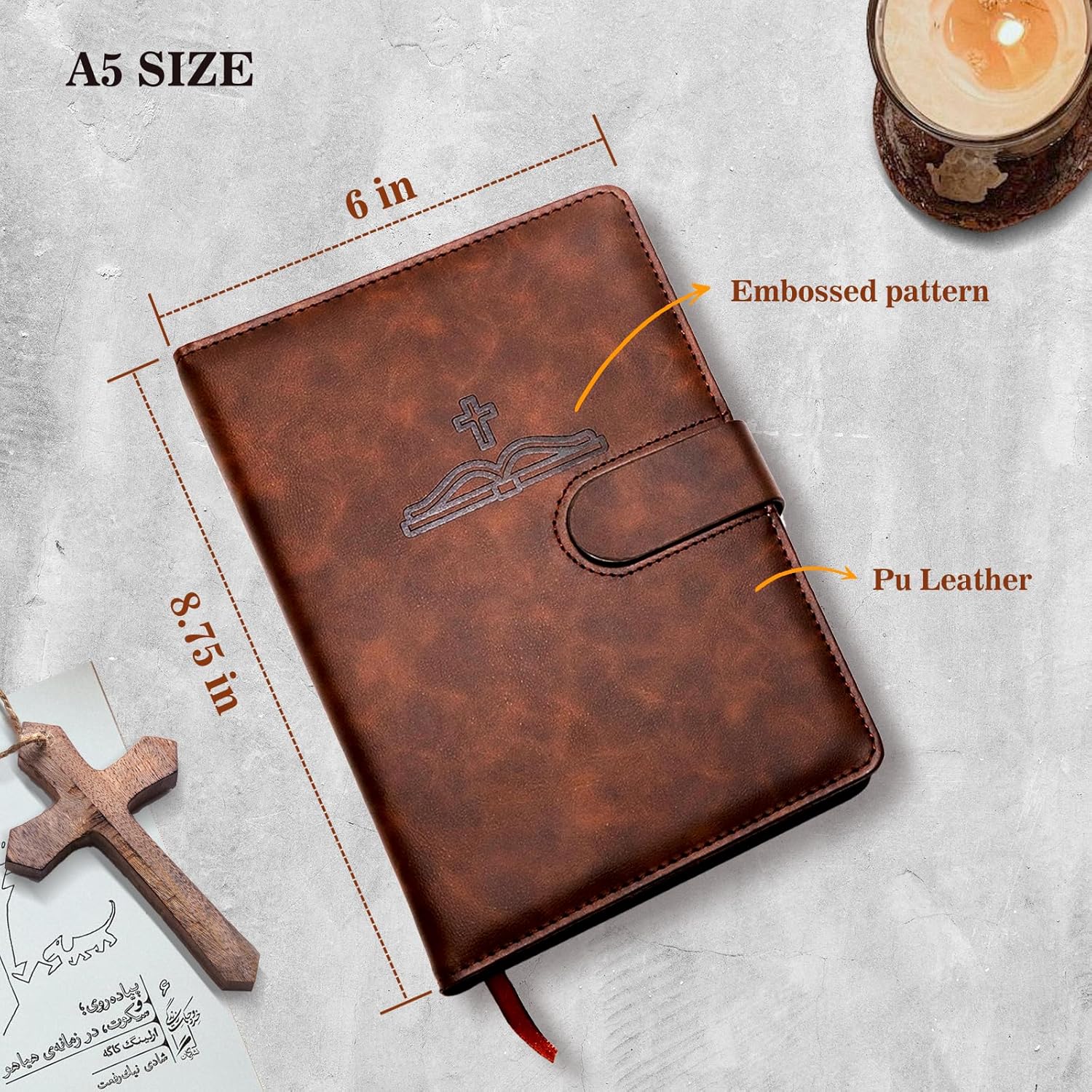 Leather Christian Bible Prayer Journal, Bible Study Supplies Devotional Notebook & Planner for Men, Religious Jesus Faith Gift for Graduation, Pastor, Church, Baptism, Cross