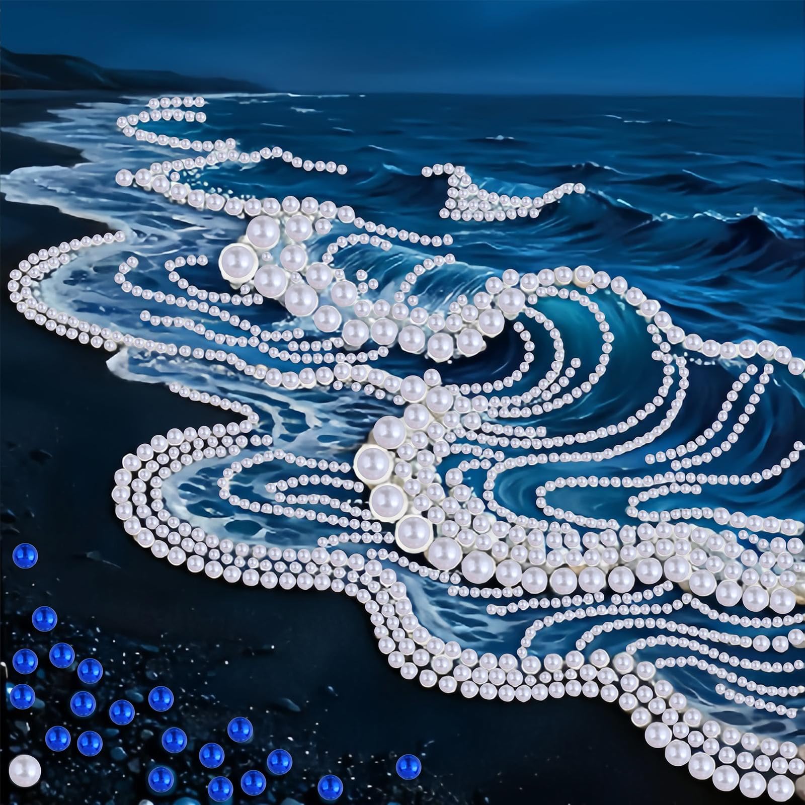 RICUVED Beach Pearl Diamond Art Kits, 5D Special Shape Landscape Diamond Painting Kits for Adults, Crystal Rhinestones Art Craft for Beginners DIY Home Wall Decor Gift 25x25cm