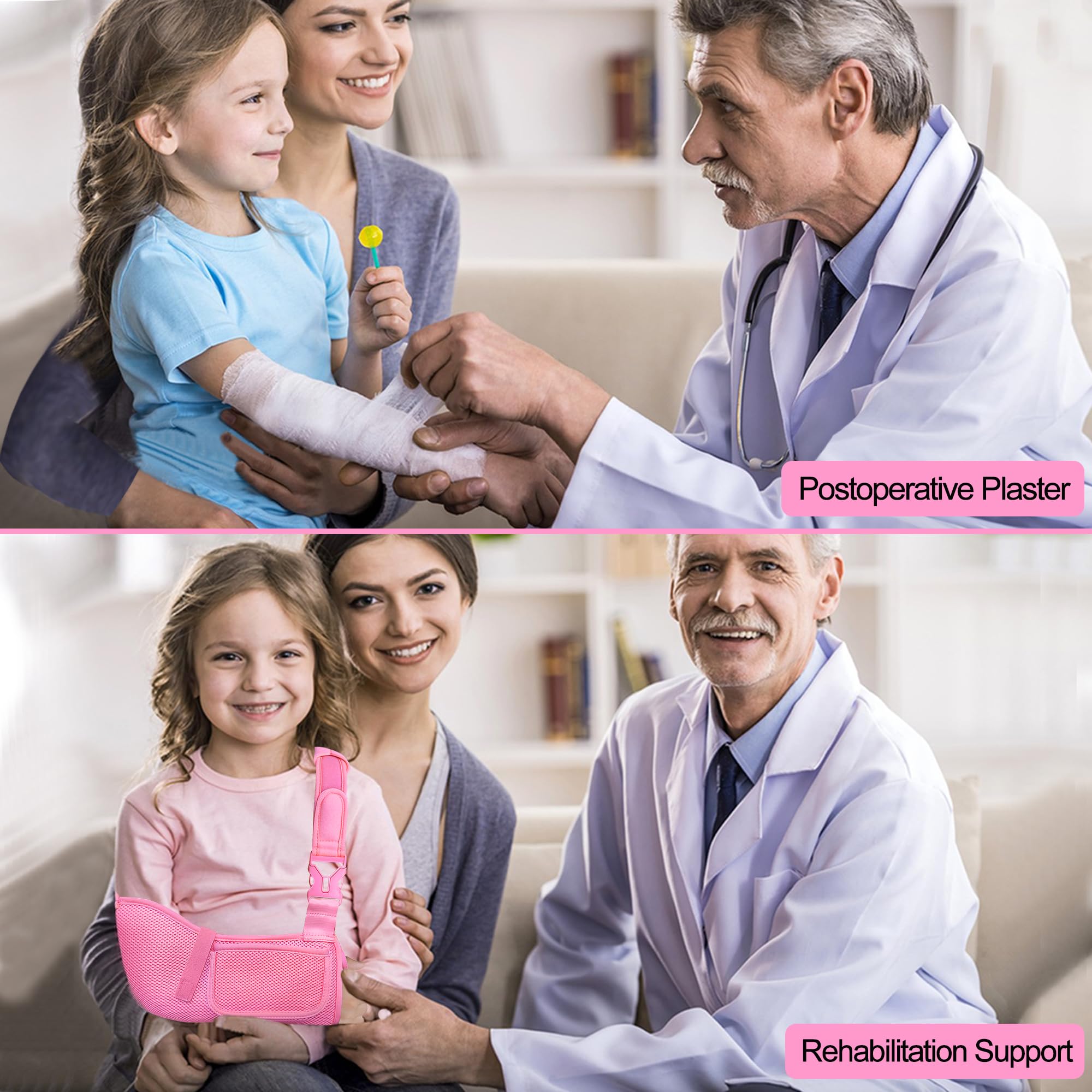 VISKONDA Eslinga médica de malla para niños, con almohadilla ajustable para el hombro, soporte de brazo transpirable para niños, soporte inmovilizador de hombro para codo, lesión de muñeca, puño