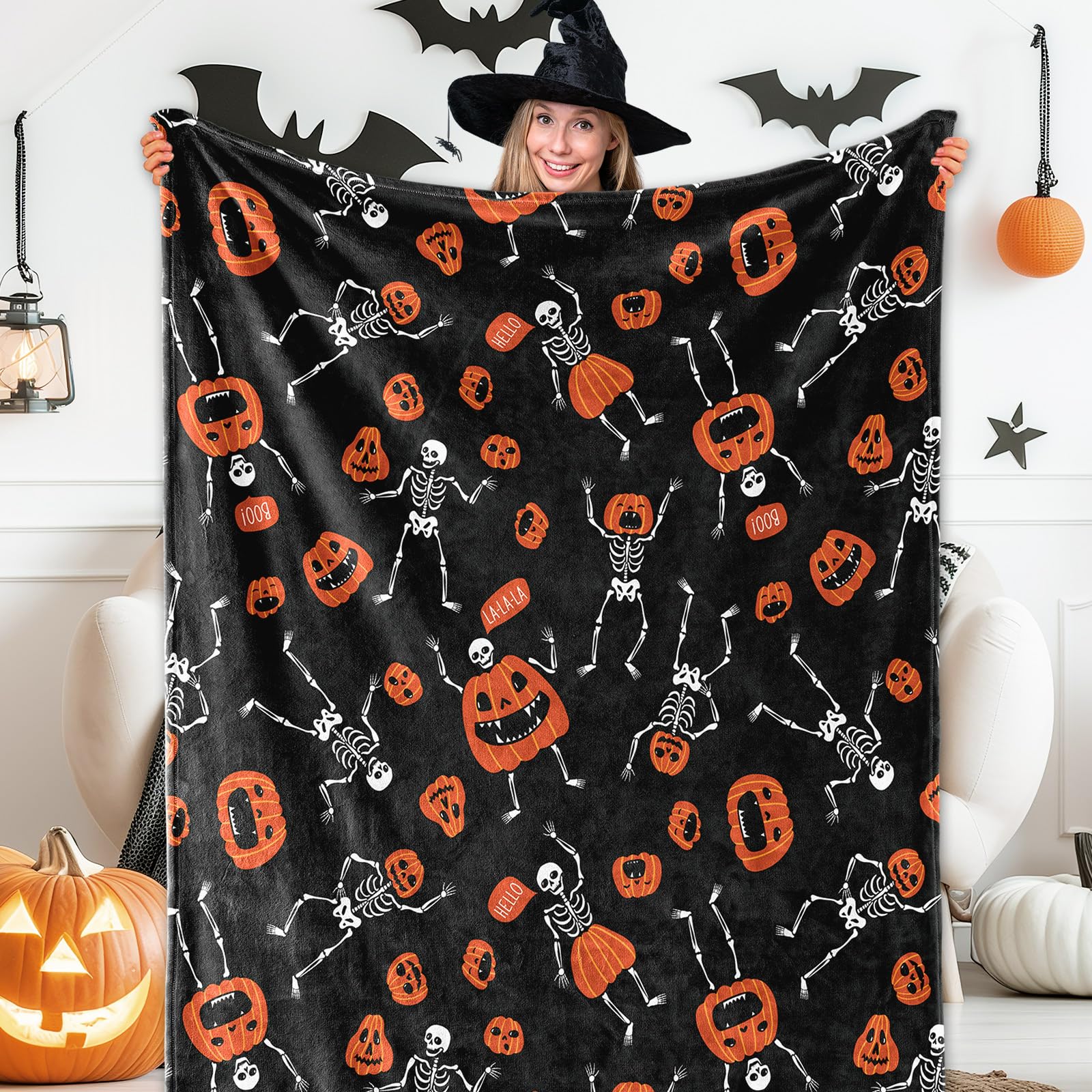 Couverture flanelle Halloween plaid citrouille le cadeau idéal
