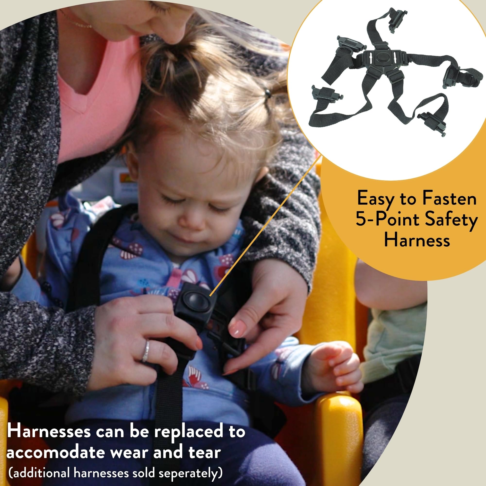 Children’s Factory 6-Passenger Bye-Bye Buggy, Daycare Multi-Passenger Stroller With Never-Flat "Fat Tire", Yellow