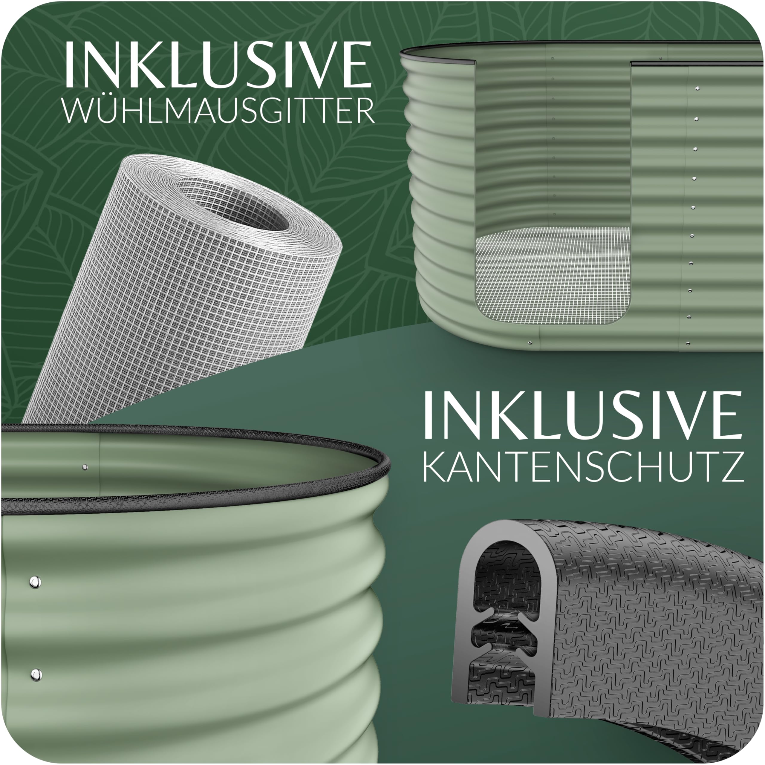 GRUNA - Hochbeet Metall 200x80x75 cm I 6 in 1 Modular Hochbeete-Kit I 100% Rostfrei I Formstabil Dank Verstrebung I Hochbeete für Garten I Hochbeet Grün (200x80x75)