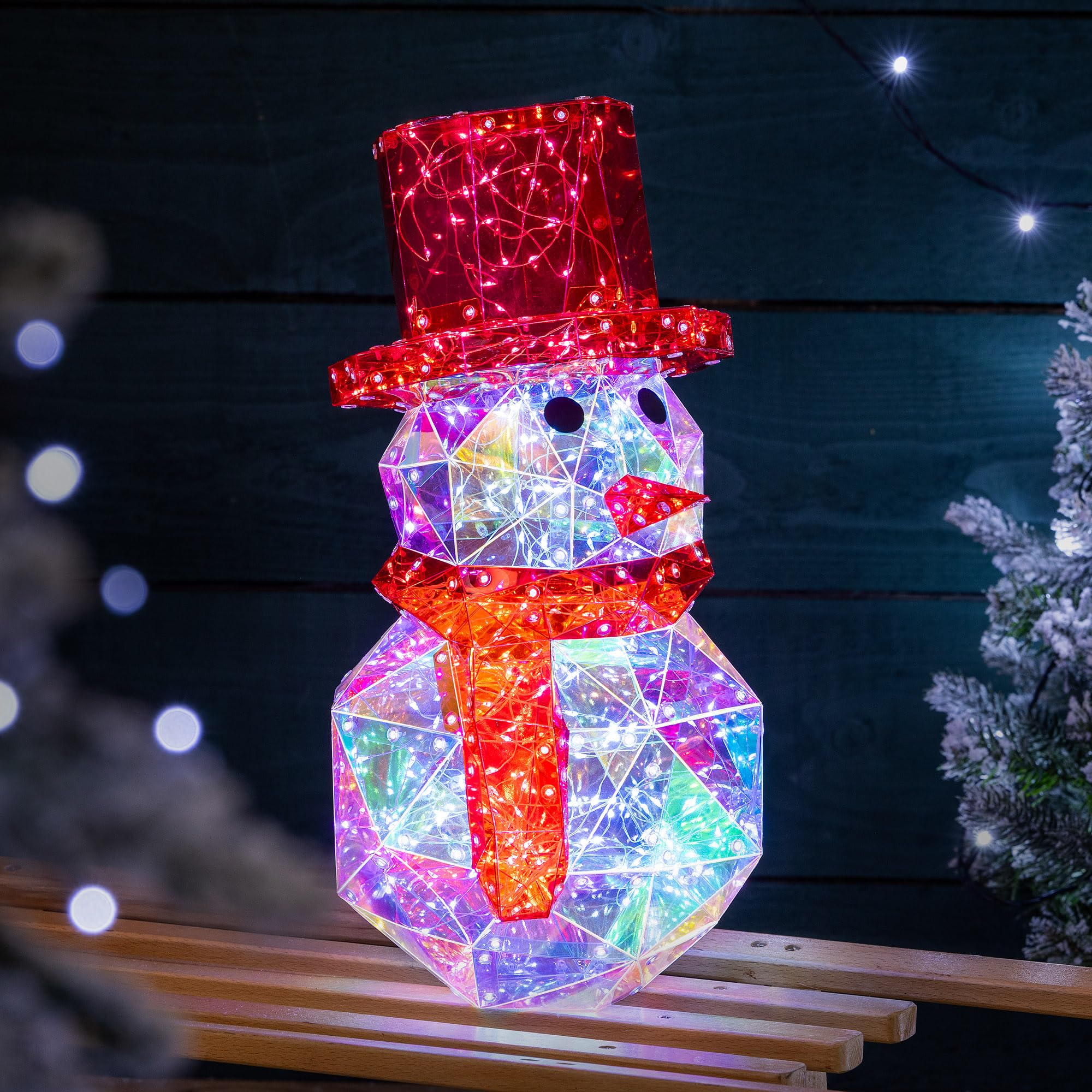 Christow Snowman Christmas Light, Enchanting Iridescent Indoor Decoration, 300 White Led, Mains Operated, Remote Control With Timer, 8 Light Modes Flashing & Static (H40cm X W23.6cm X D19.8cm)