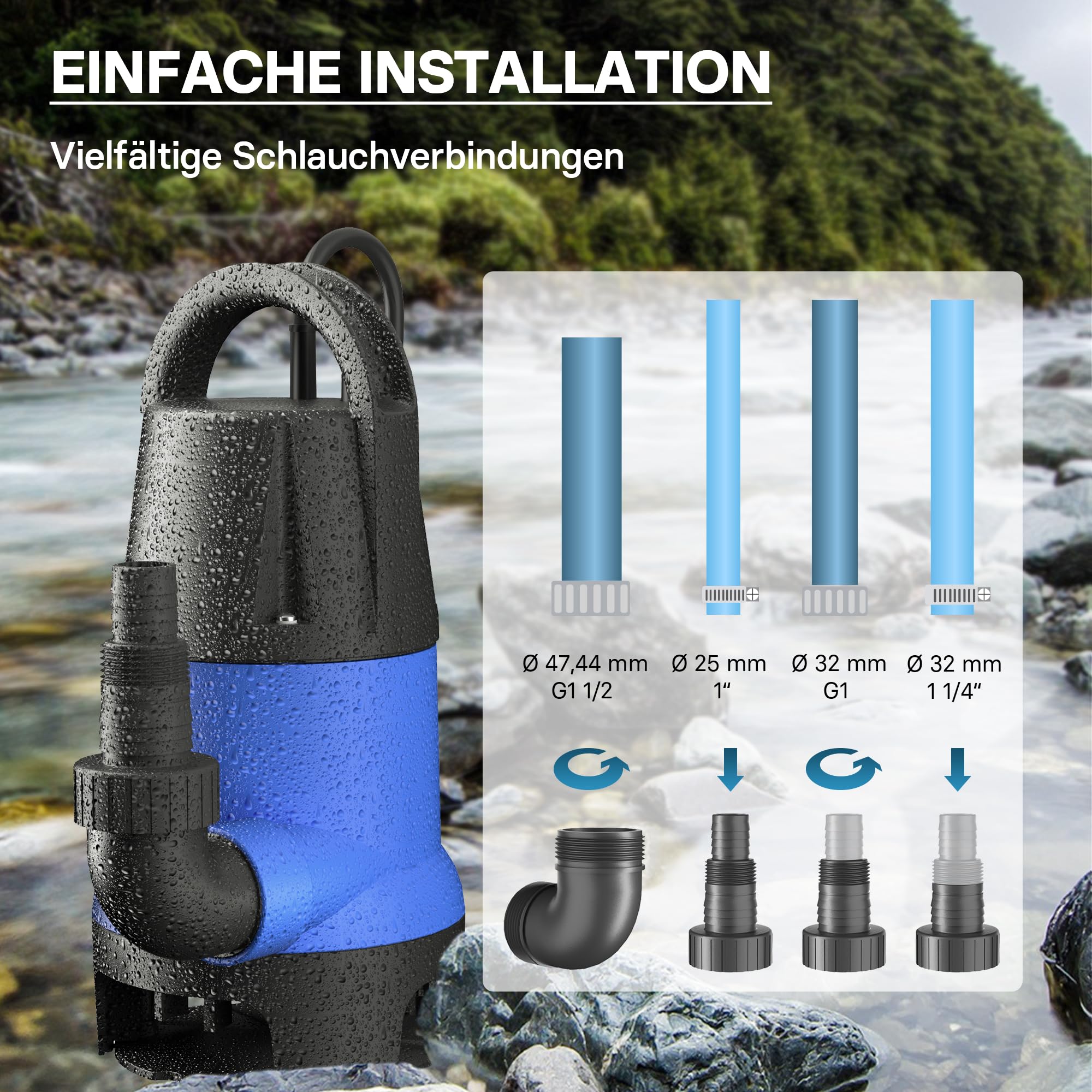 Schmutzwasserpumpe 400 W 7500 l/h Tauchpumpe Gartenpumpe Brunnenpumpe Entwässerungspumpe