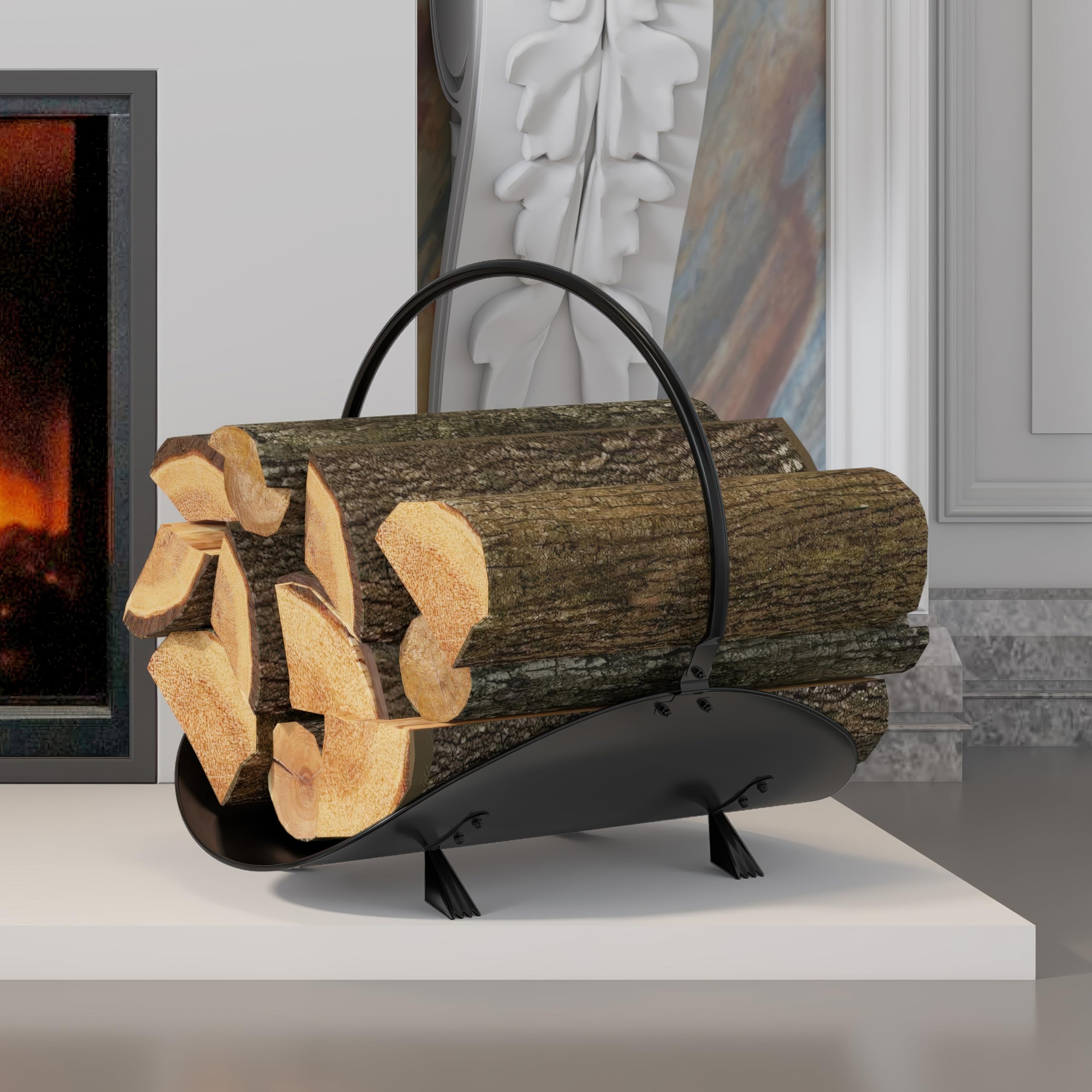 Kingson Cestino porta legna nero – 48 x 34 x 37 cm – soluzione moderna per la conservazione della legna
