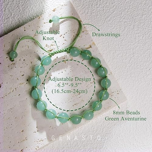 Miniatura 3 de Green Jade Bracelet - GENASTO Healing Crystal Stone Bracelet Mothers Day Gifts from Daughter Son Green Aventurine Beads Bracelet for Women Handmade