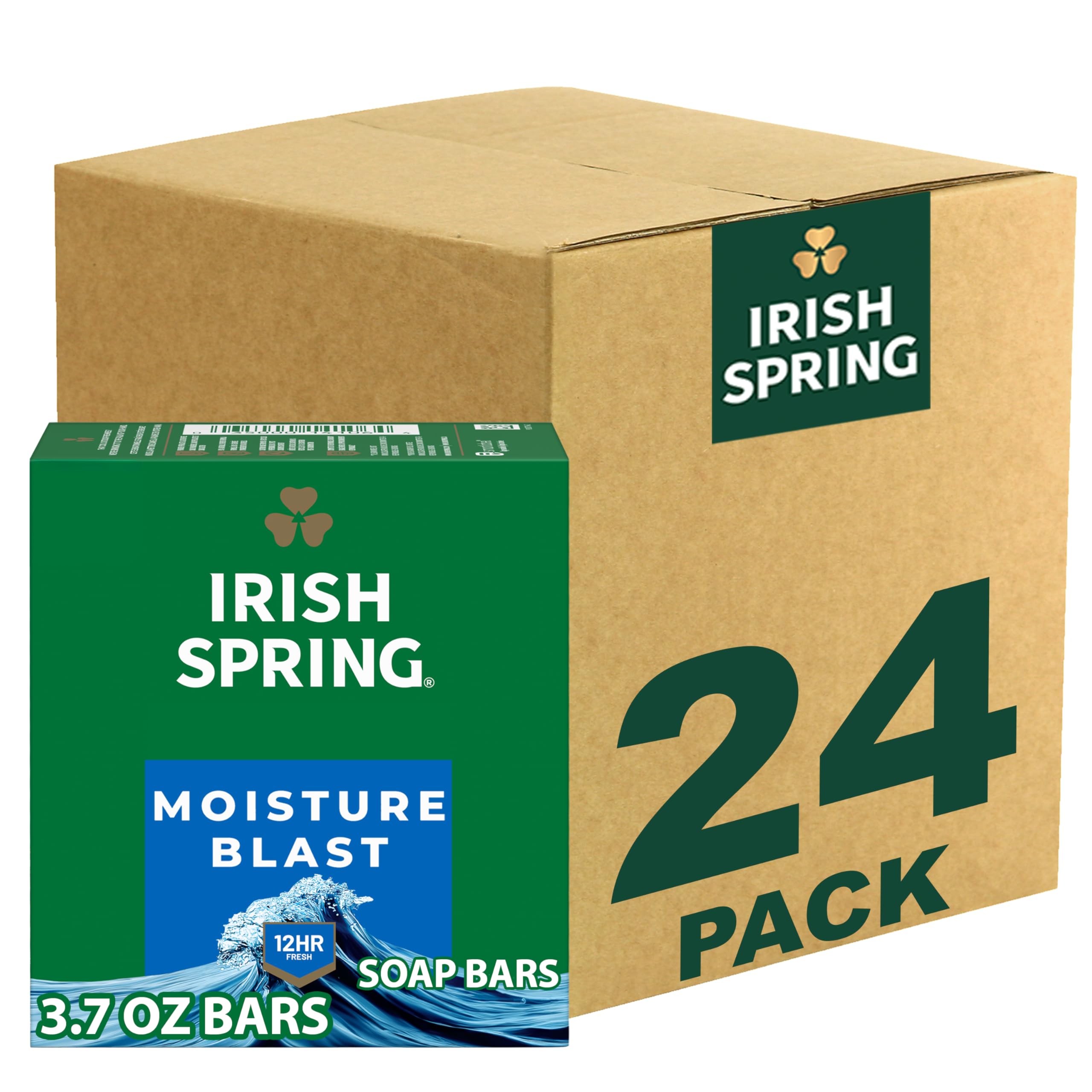 Irish Spring Bar Soap for Men, Moisture Blast, 3.7 Oz, 24 Pack
