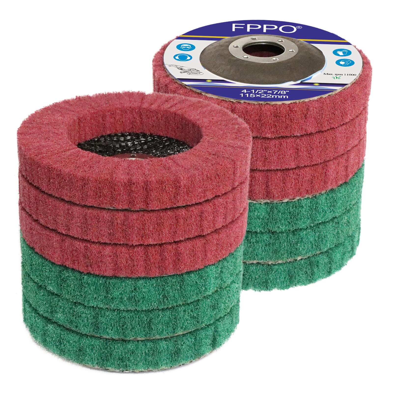 FPPO 12Pcs 4.5" x 7/8" Nylon Fiber Flap Disc Polishing Grinding Wheel,Scouring pad Buffing Wheel for Angle Grinder, Polishing Tools,Abrasive disks for