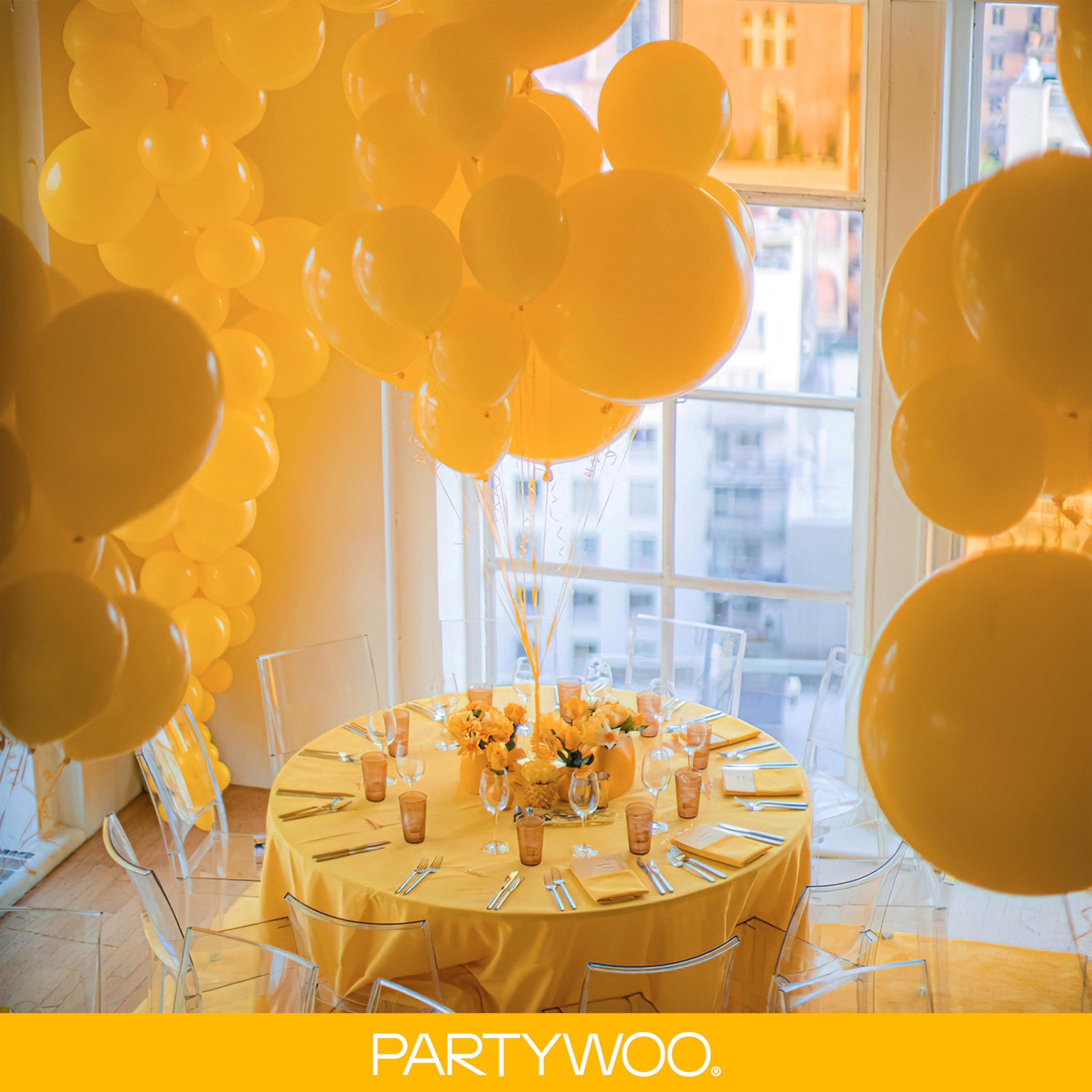 PartyWoo Globos de color amarillo mostaza, 140 piezas de diferentes tamaños de 18, 12, 10 y 5 pulgadas, kit de arco de globos de otoño para cumpleaños, baby shower, girasol, pequeño lindo, decoración