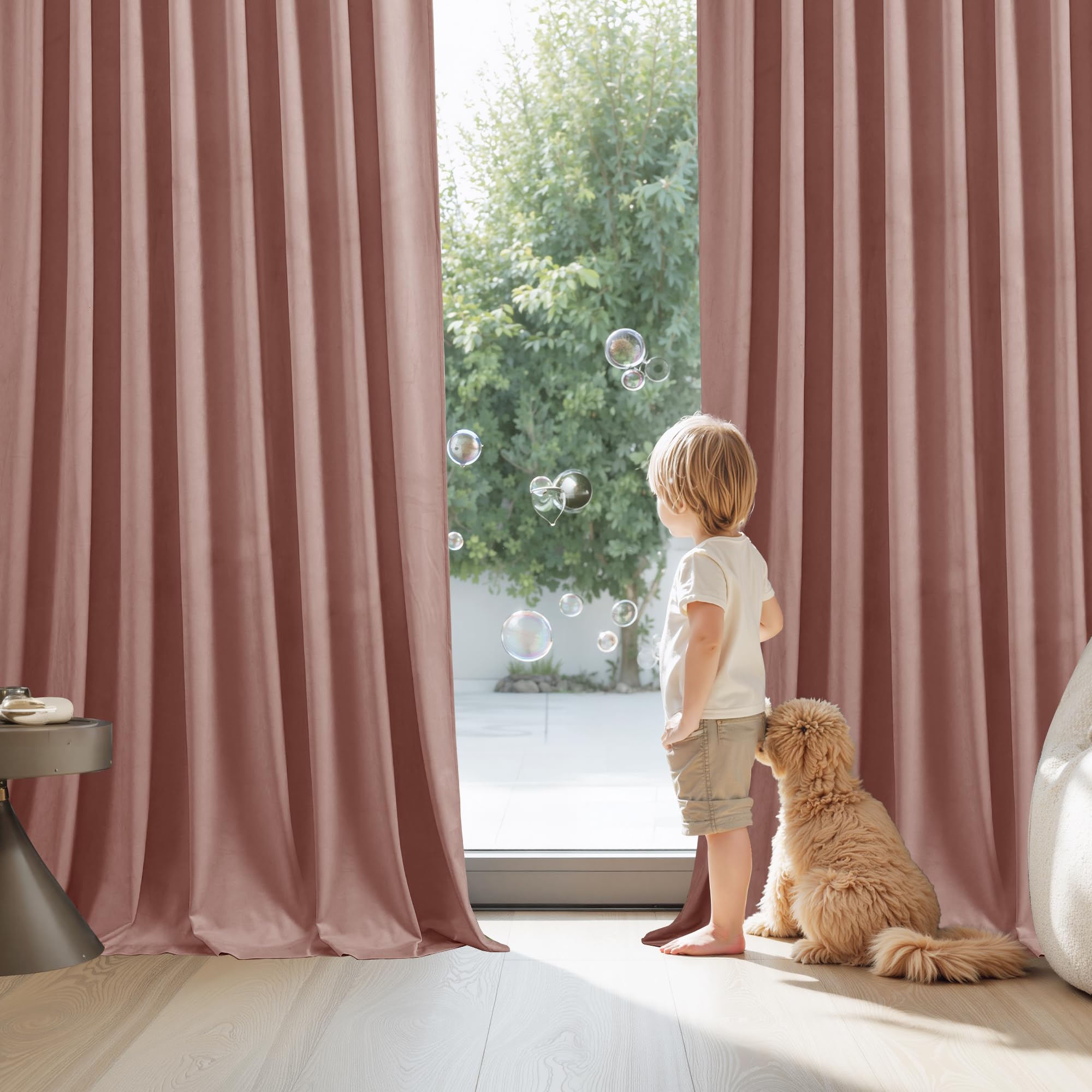StangH Cortinas de Terciopelo Rosa Polvoriento para Dormitorio de bebé, Cortinas Gruesas para oscurecer la habitación, Cortinas de privacidad para la Escuela/Sala de Juegos, cinturón de Gancho