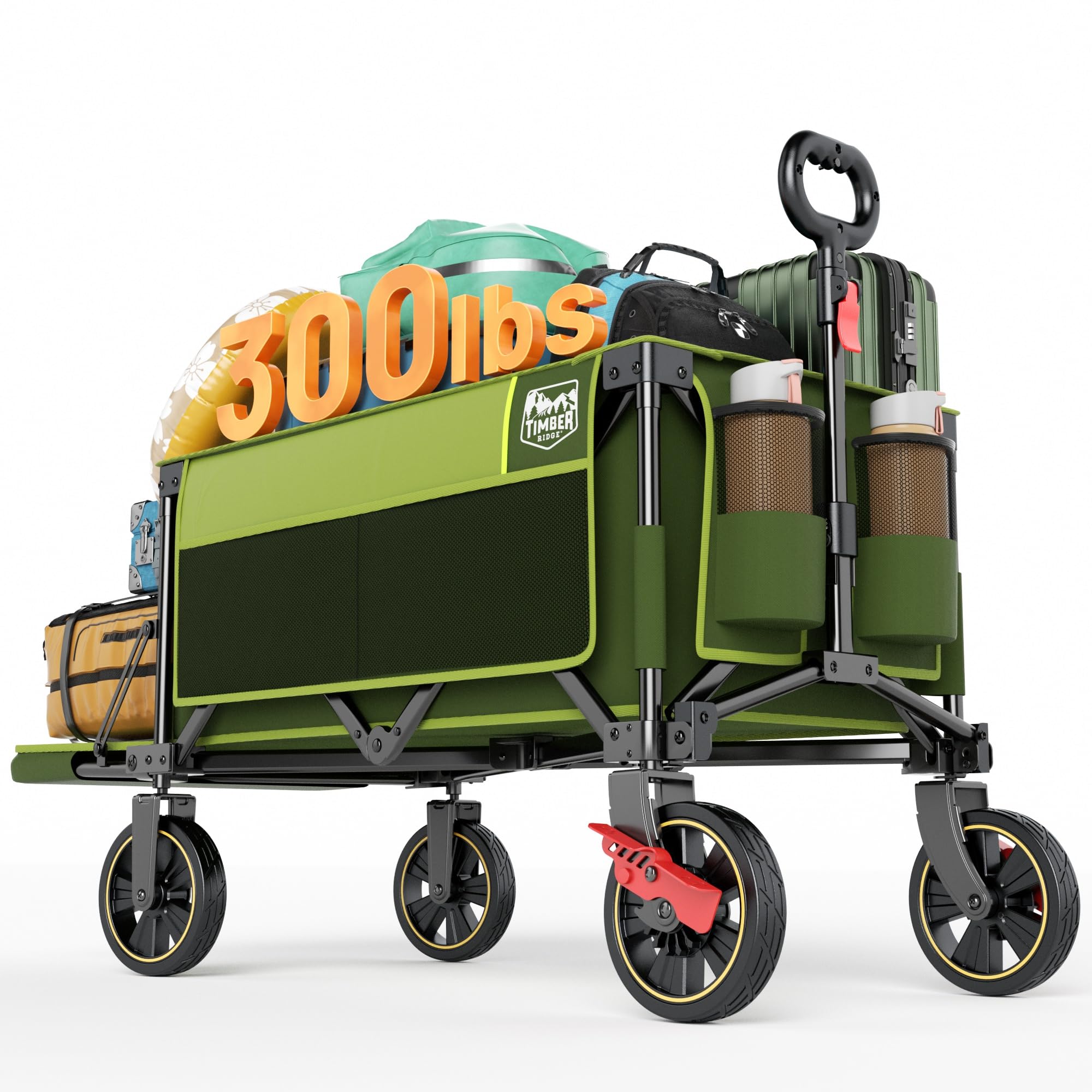 TIMBER RIDGE 49" Extra Long Collapsible Folding Wagon with Tailgate and Brakes, 300lbs Heavy Duty Wagon Carts Foldable, 250L Capacity Portable Cart