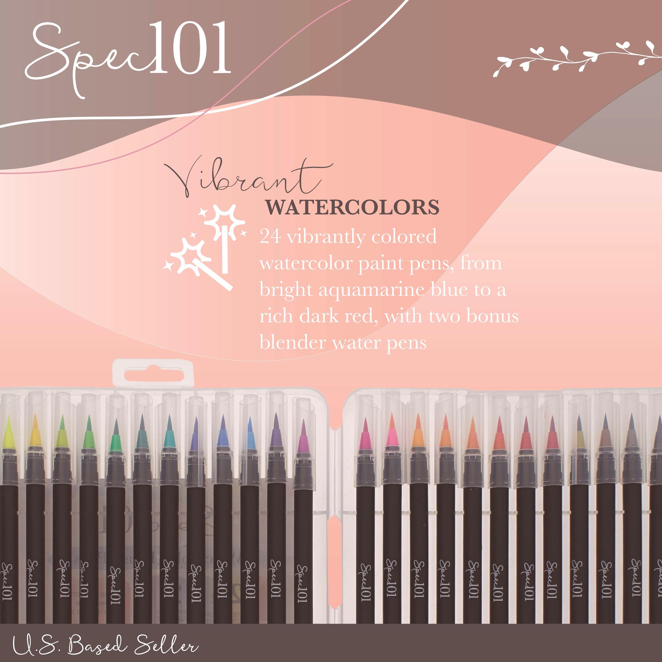 Spec101 Watercolor Pens Brush Set - 24 Colored Ink Brush Pens Watercolor Brush Markers and 2 Blending Water Paint Pens - Image 2