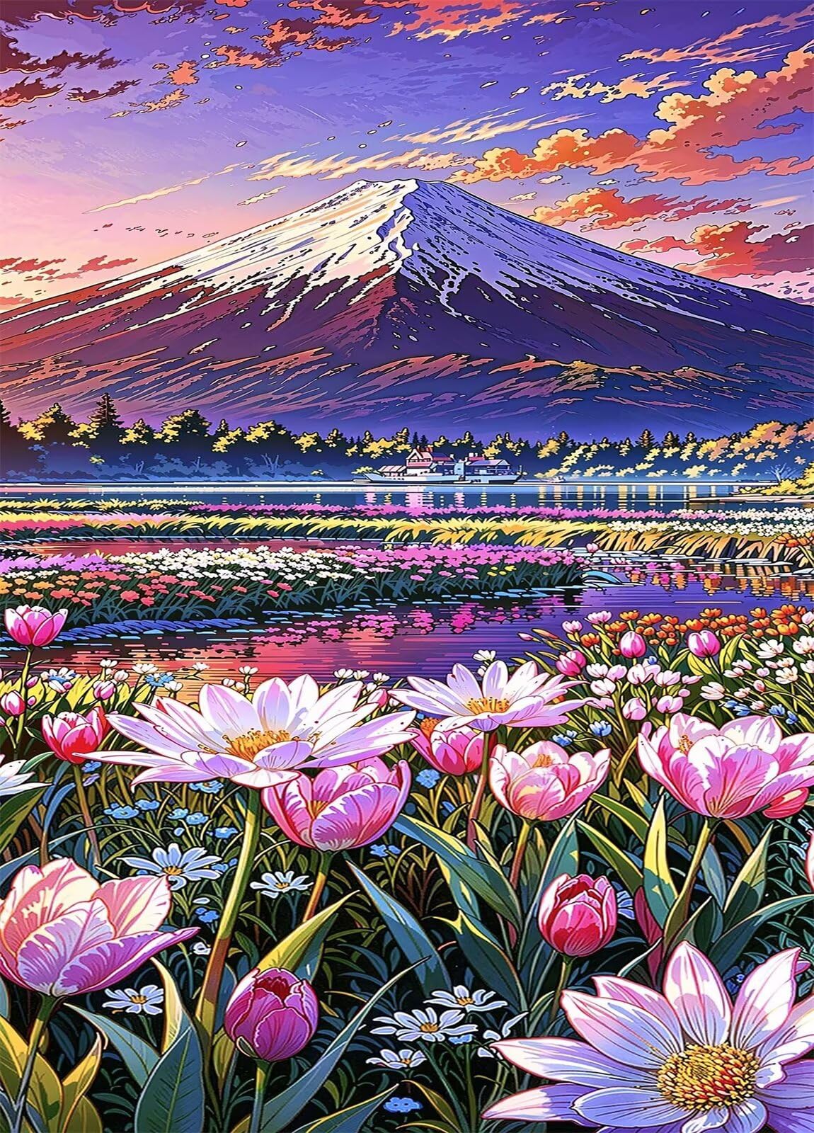 Puzzle 1314 Piezas para Adultos y Familia, Rompecabezas de Flores Montañas, 75x50 cm, Juego de Mesa de Descompresión y Pasatiempo, Regalo Creativo Navidad y Cumpleaños