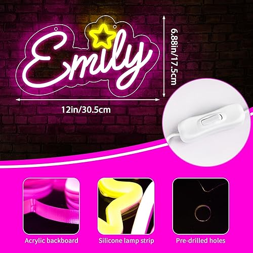 Miniatura 3 de ATTNEON Emily - Letrero de neón, luz LED de neón personalizada para dormitorio de niños, decoración de fiesta de cumpleaños, luz alimentada por USB