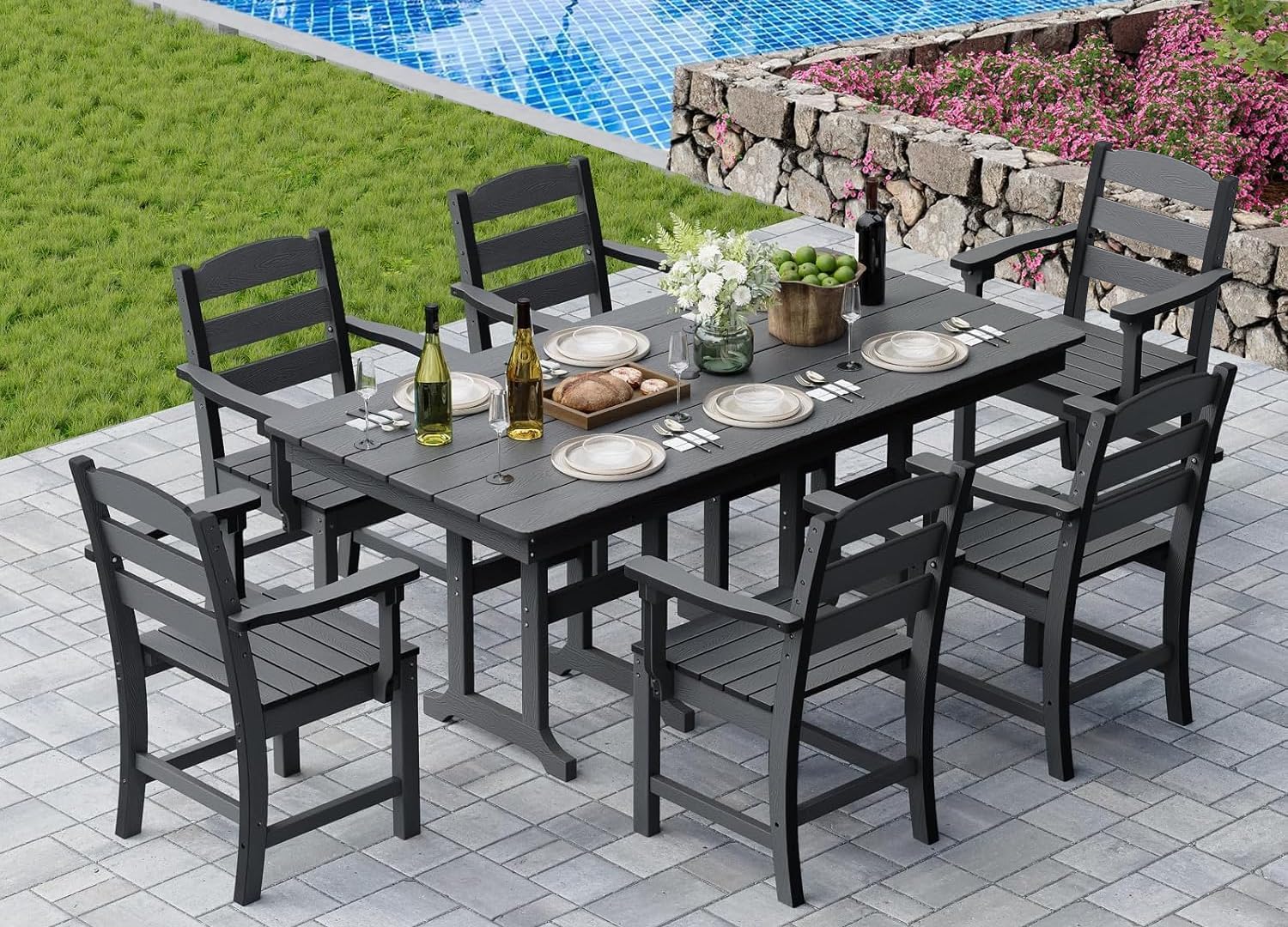 Amazon.com: LOUNZY 9 Pieces Patio Dining Sets, Outdoor HDPE Furniture ...