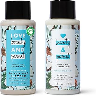 Love Beauty and Planet Volume and Bounty Thickening Shampoo and Conditioner Coconut Water & Mimosa Flower, 2 count For Hair Volume and Fine Hair Care Paraben Free, Silicone Free, and Vegan 13.5 oz