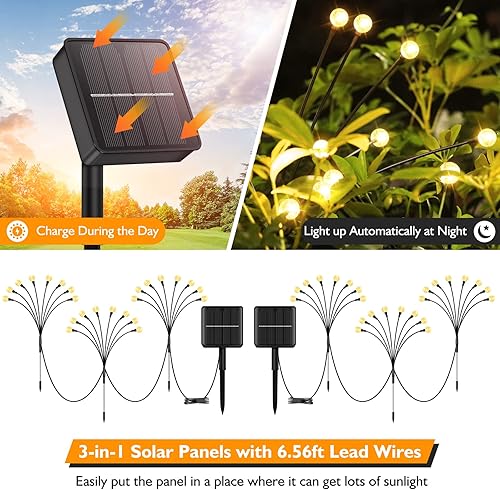 Miniatura 3 de TUUANA - Paquete de 6 luces solares de 48 LED para exteriores, luces solares de jardín al aire libre, impermeables, alimentadas por energía solar,