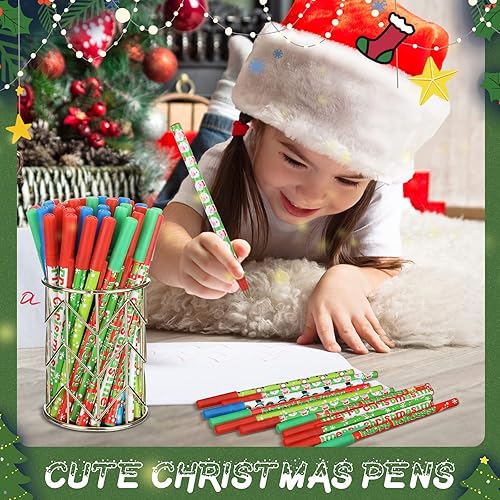 Miniatura 4 de 120 bolígrafos de Navidad de 0.028 in, tinta negra, bolígrafos de Navidad para compañeros de trabajo, niños, suministros de papelería de escritura
