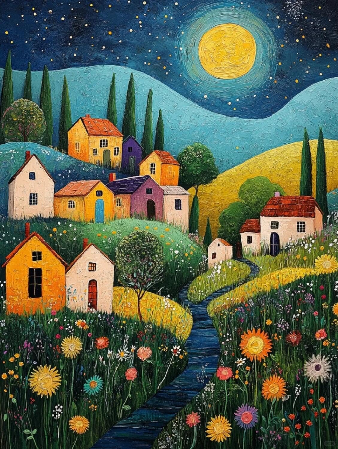 Rqwybcaxn Embroidery Beads Kit Flowers and Town 40x50cm