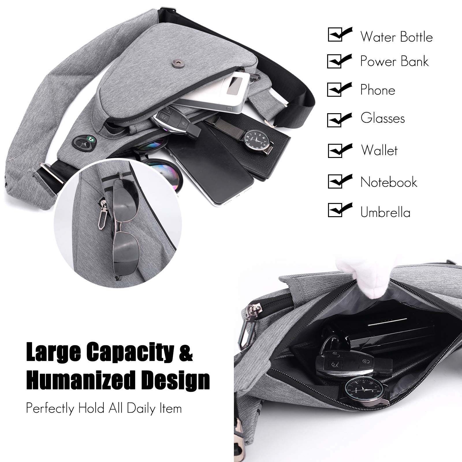 FANDARE Ultraligero Bolsos Cruzados Bandoleras Hombre Bolsa de Pecho Niño Sling Bag para Deportiva Viaje Ciclismo Hiking Camping Aptitud Casual Daypacks