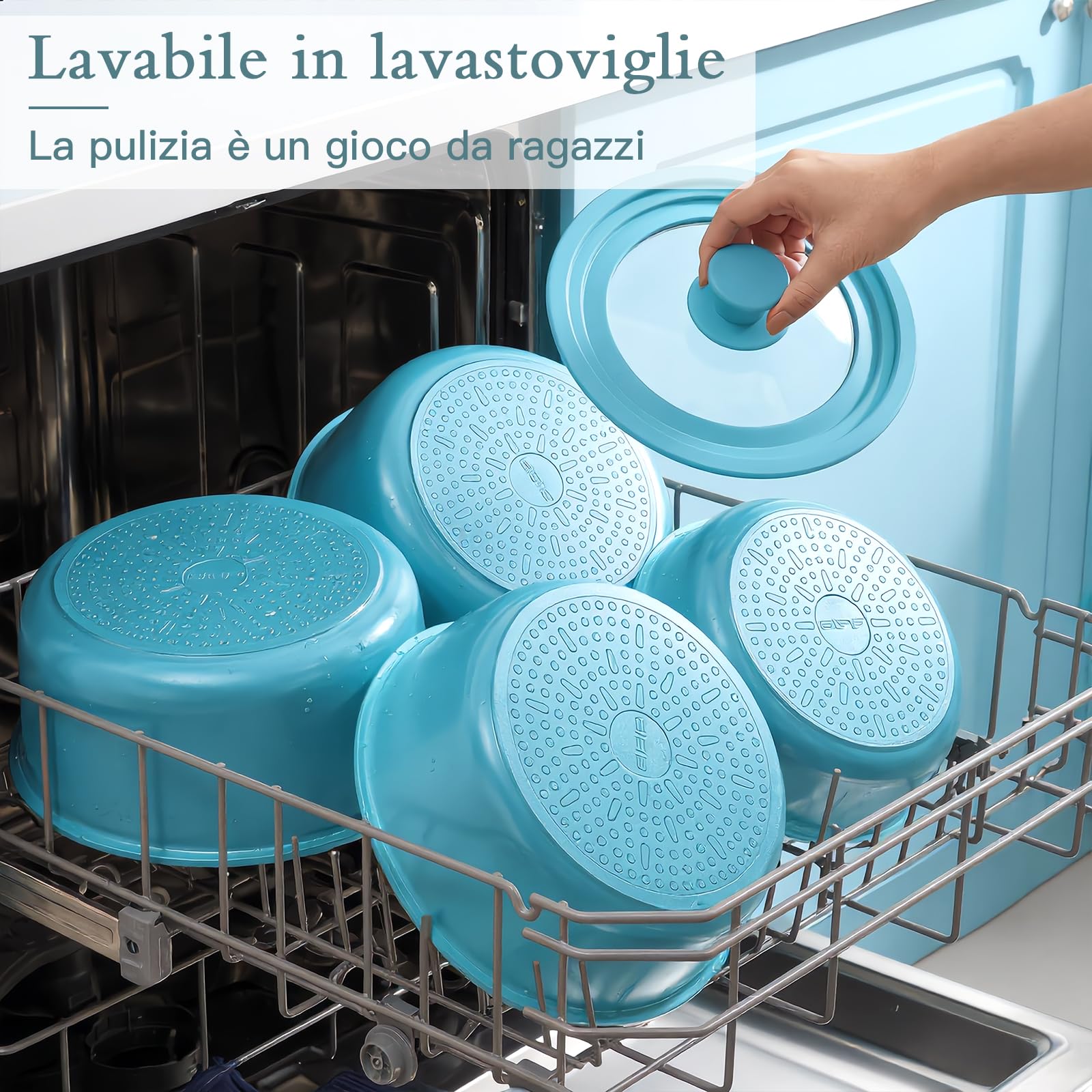 GiPP 21 Pezzi Set di Padelle Antiaderenti con Manici Rimovibili, Blu | Adatta per Induzione,Gas,Ceramica,Elettrico, Alluminio,Cucina Sana per Camper,Senza Tossine, Compatibile Forno/Lavastoviglie