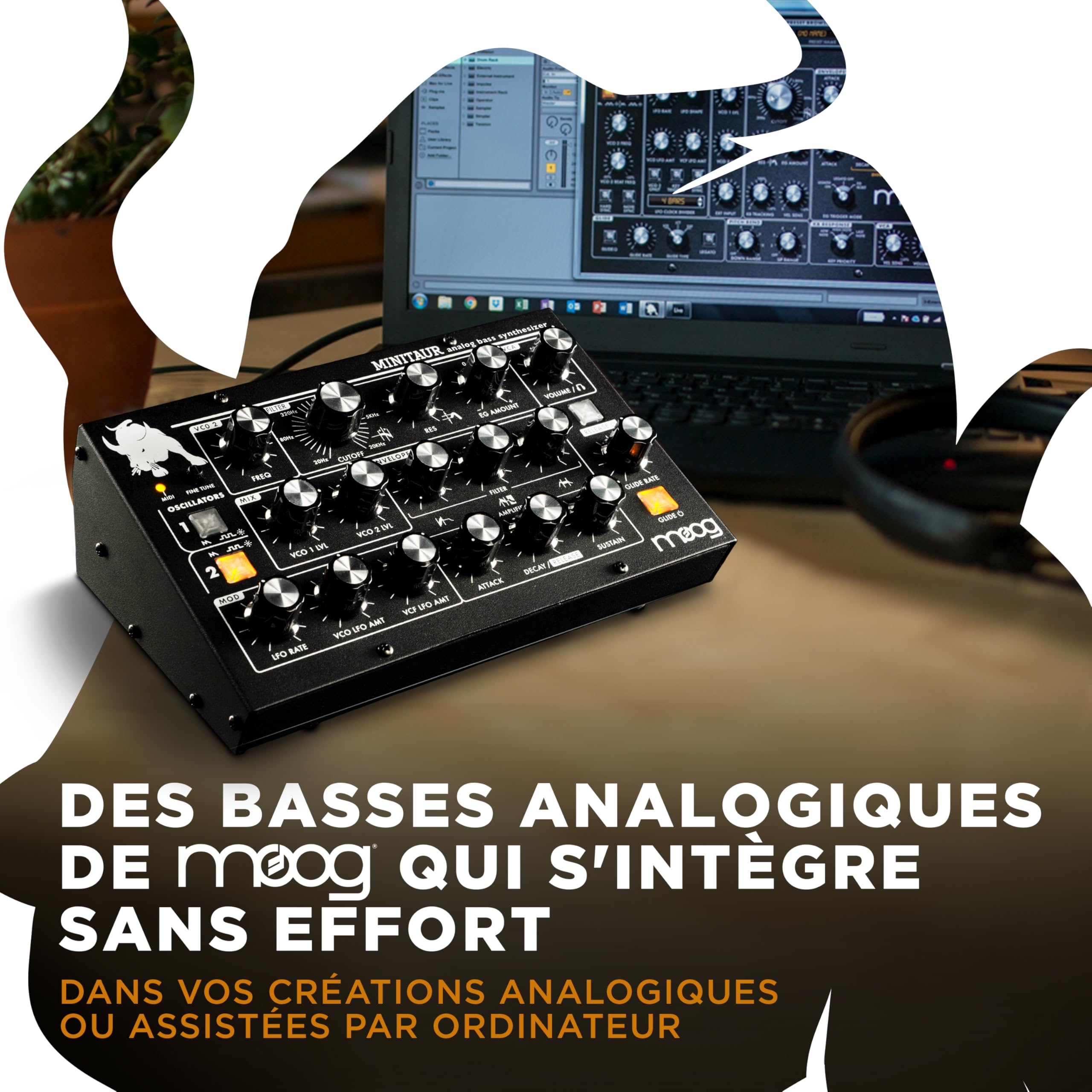 MOOG Minitaur Module Synthétiseur de Basses Analogique avec Amplificateur pour Casque, 128 Préréglages et Éditeur Logiciel