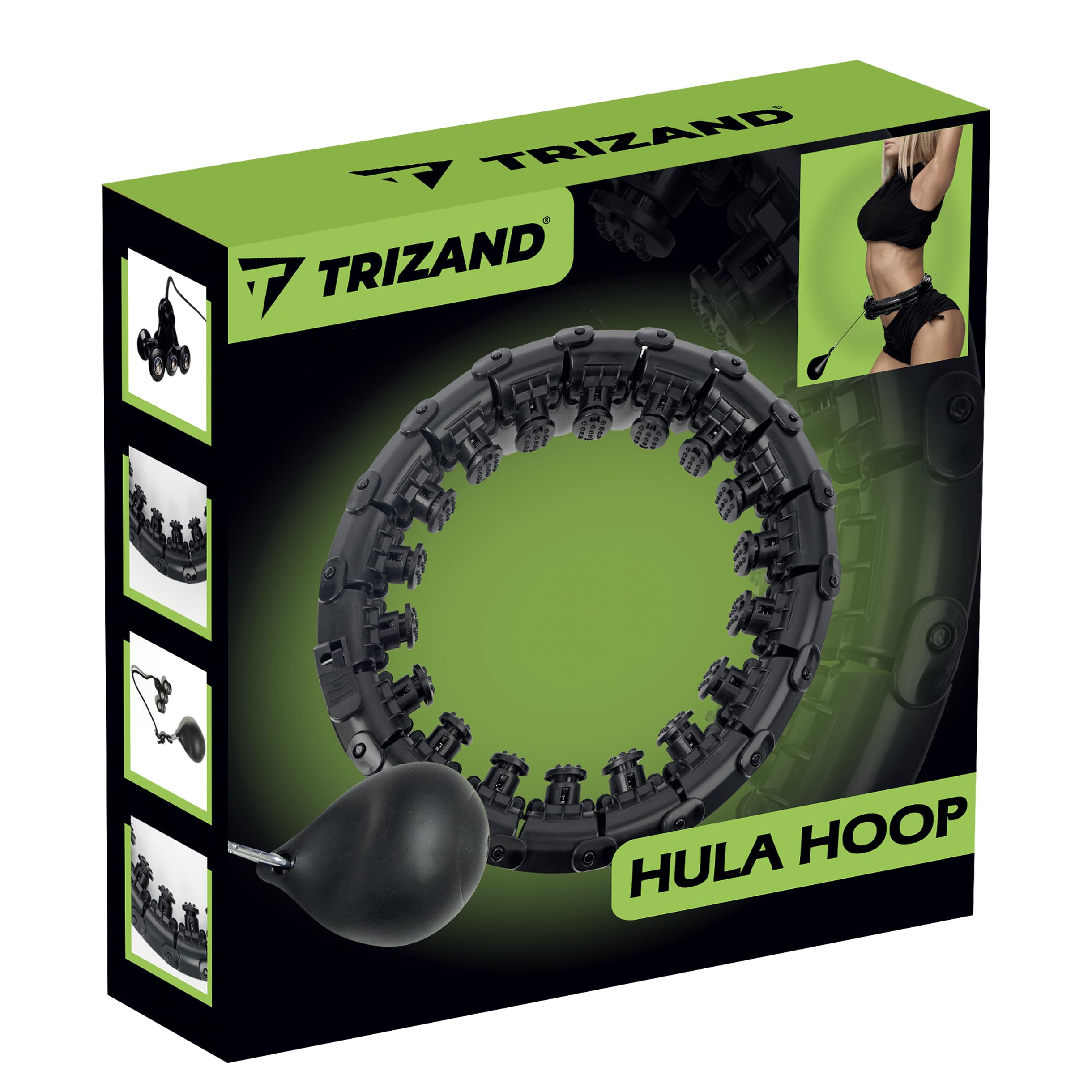 TRIZAND Hula Hoop con peso e nodini massaggianti – 24 segmenti, regolabile 30–42 cm, rullo a 6 ruote, peso regolabile – cerchio fitness per pancia/gambe/glutei, funzionamento silenzioso, allenamento