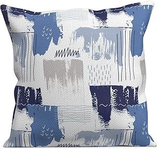 Decorative Cushion PU Leather Throw Pillows 12x12 inch with Print and In...