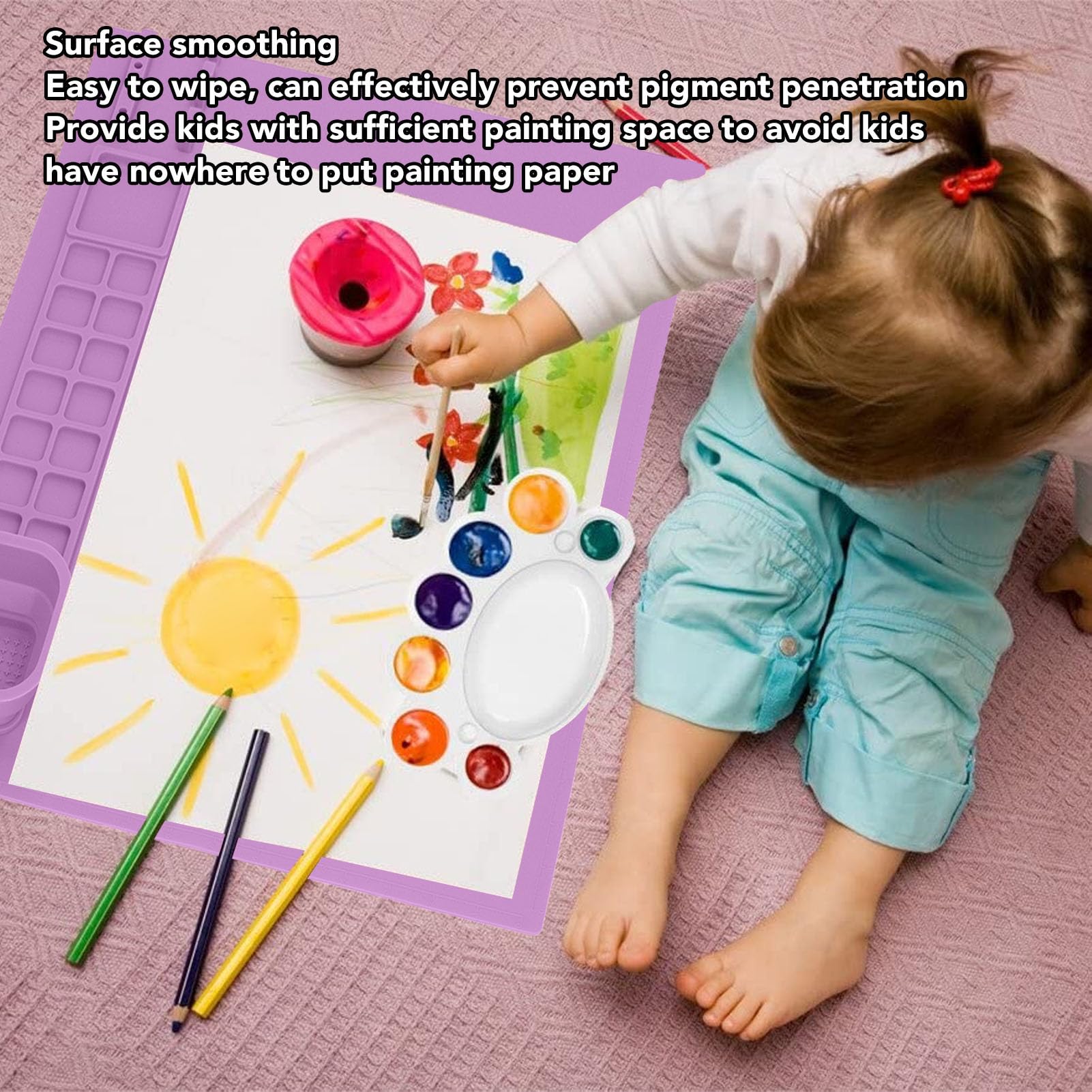SIXRUN Tapis de Peinture en Silicone Tapis d'art en Silicone 49 X 39 Cm Matériau épais Facile à Nettoyer Grand Espace de Travail avec Tasse pour Enfants Peinture Dessin Graffiti et Collage à la