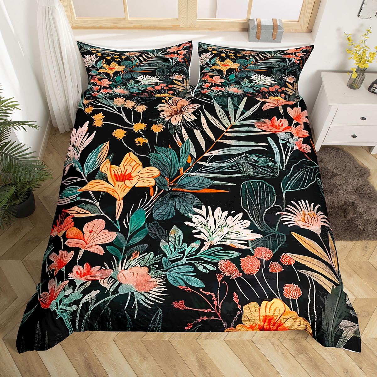 Homewish Kwiatowy król pościel hipisowski funky kwiat poszewka na kołdrę zestaw dla dzieci nastolatków vintage boho poszwa na kołdrę zestawy pościeli