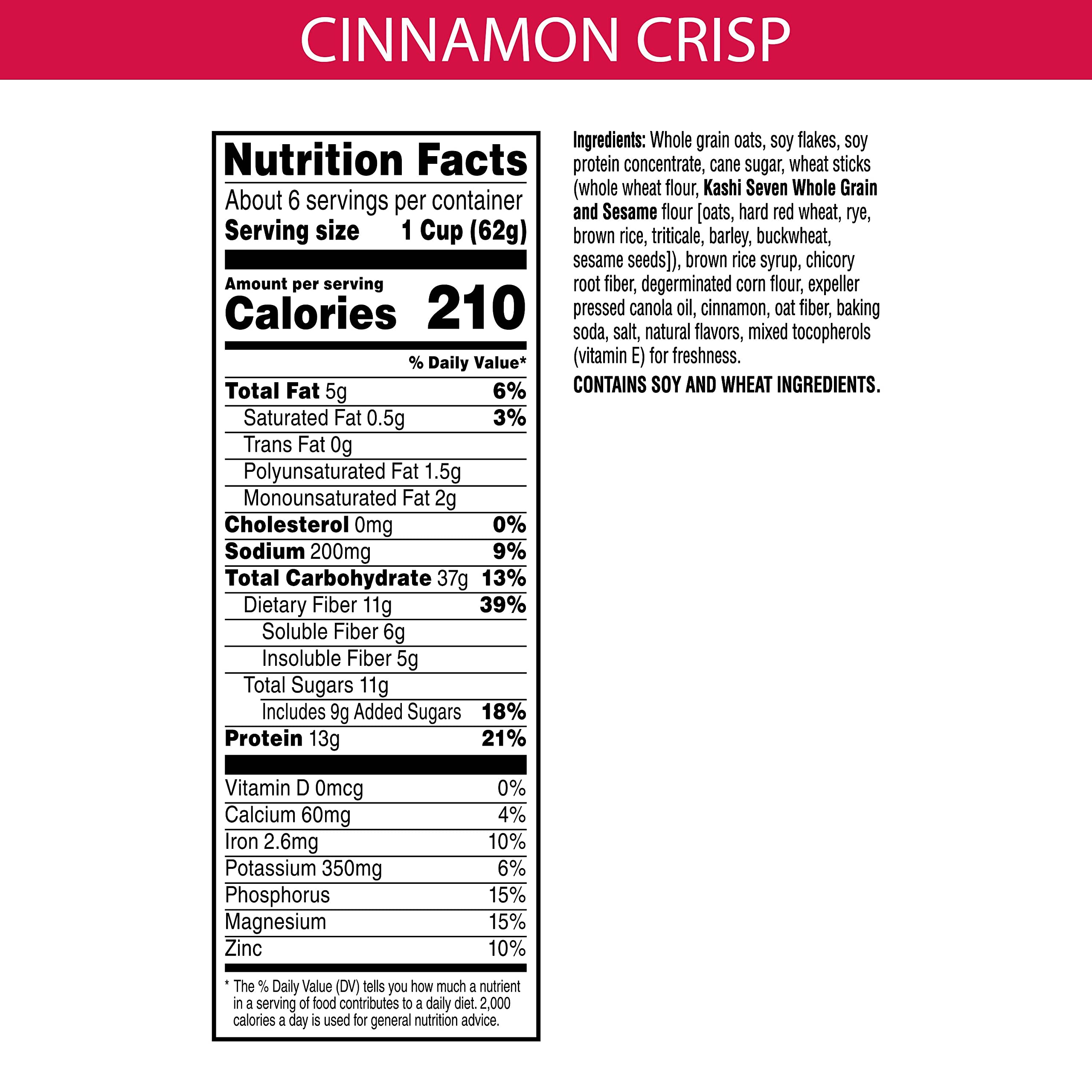 Kashi GO Breakfast Cereal, Vegan Protein, Fiber Cereal, Cinnamon Crisp